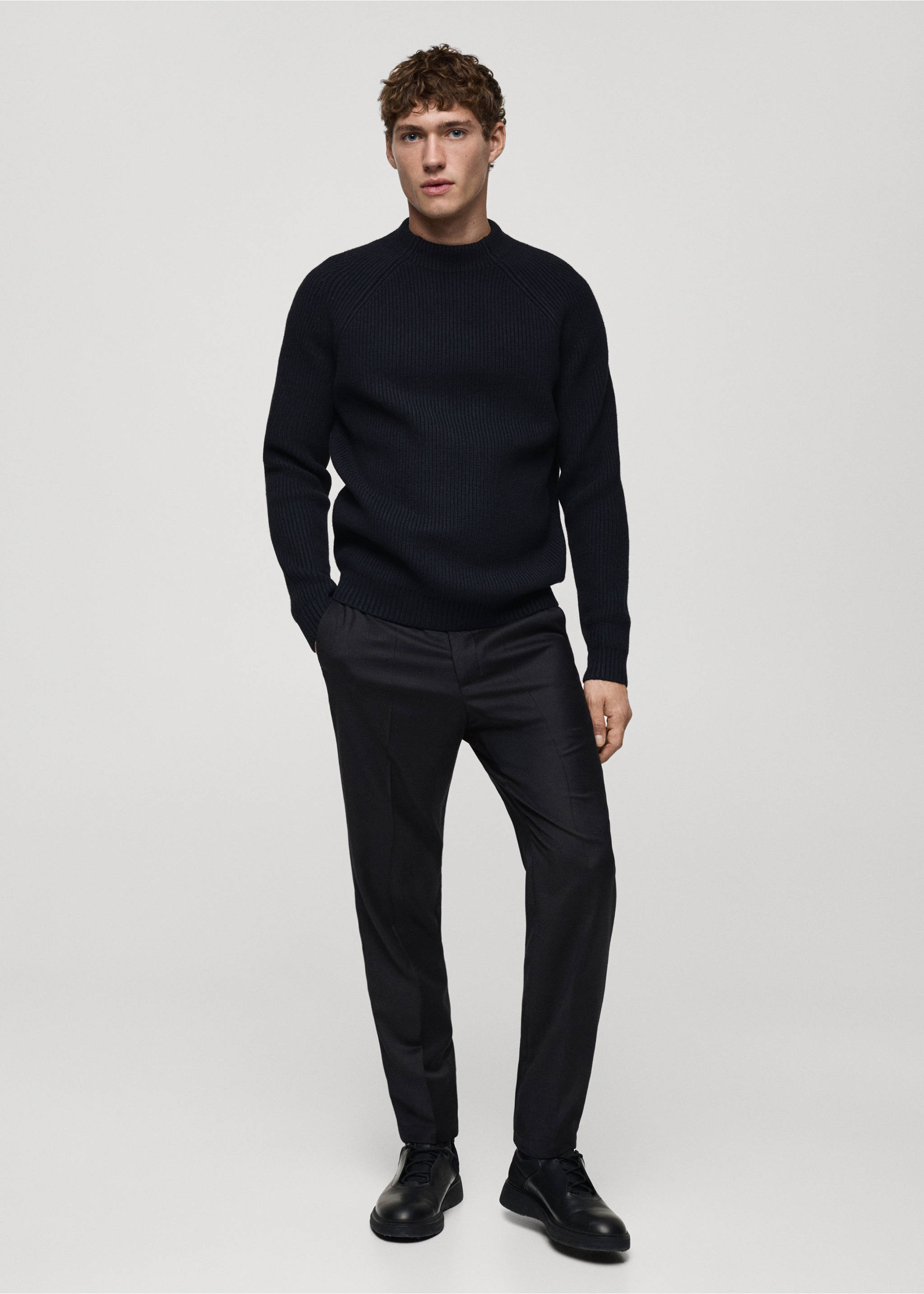 Wool-blend trousers with drawstring - General plane, Night Blue. Ref: 77019230-00.