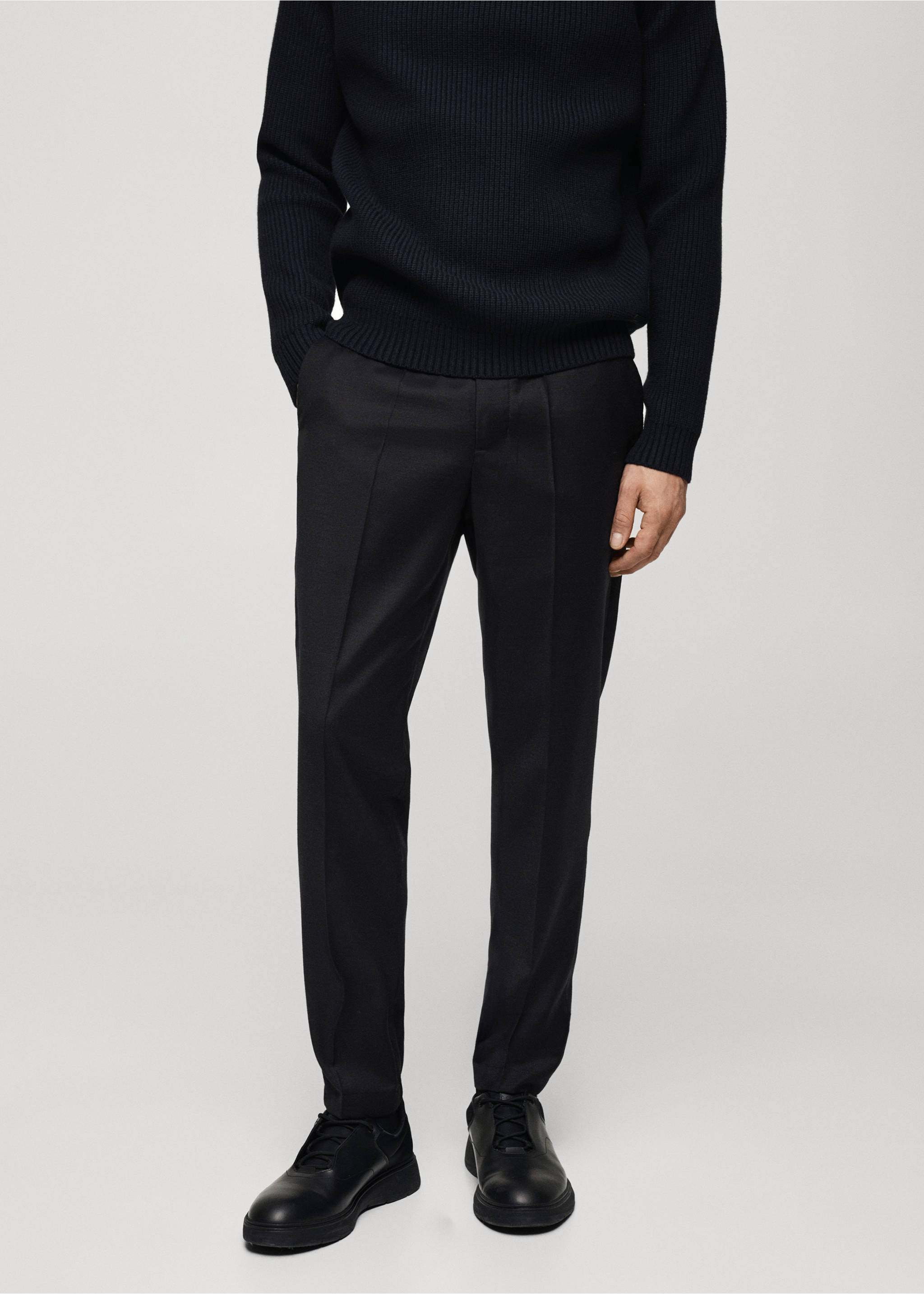 Wool-blend trousers with drawstring - Medium plane, Night Blue. Ref: 77019230-00.