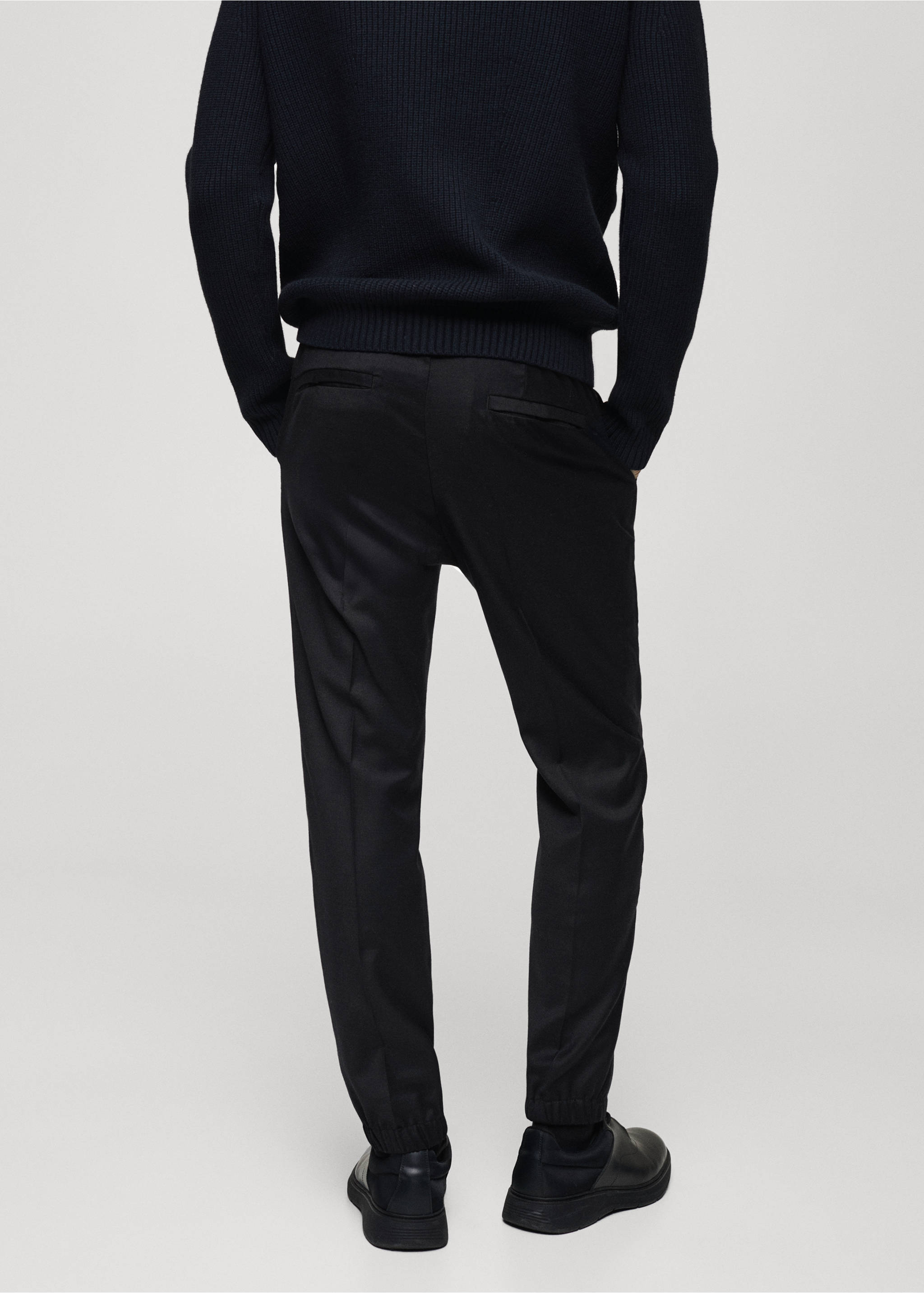 Wool-blend trousers with drawstring - Reverse of the article, Night Blue. Ref: 77019230-00.