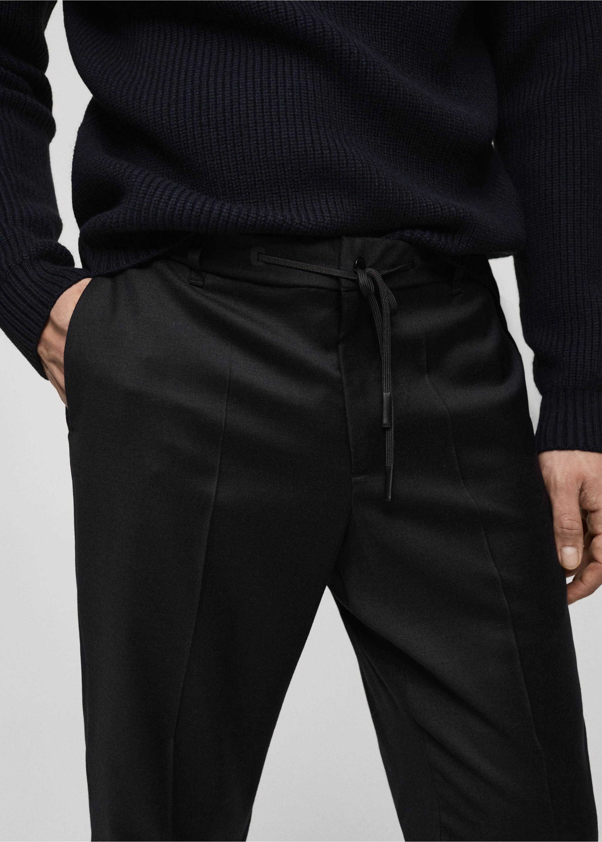Wool-blend trousers with drawstring - Details of the article 1, Night Blue. Ref: 77019230-00.