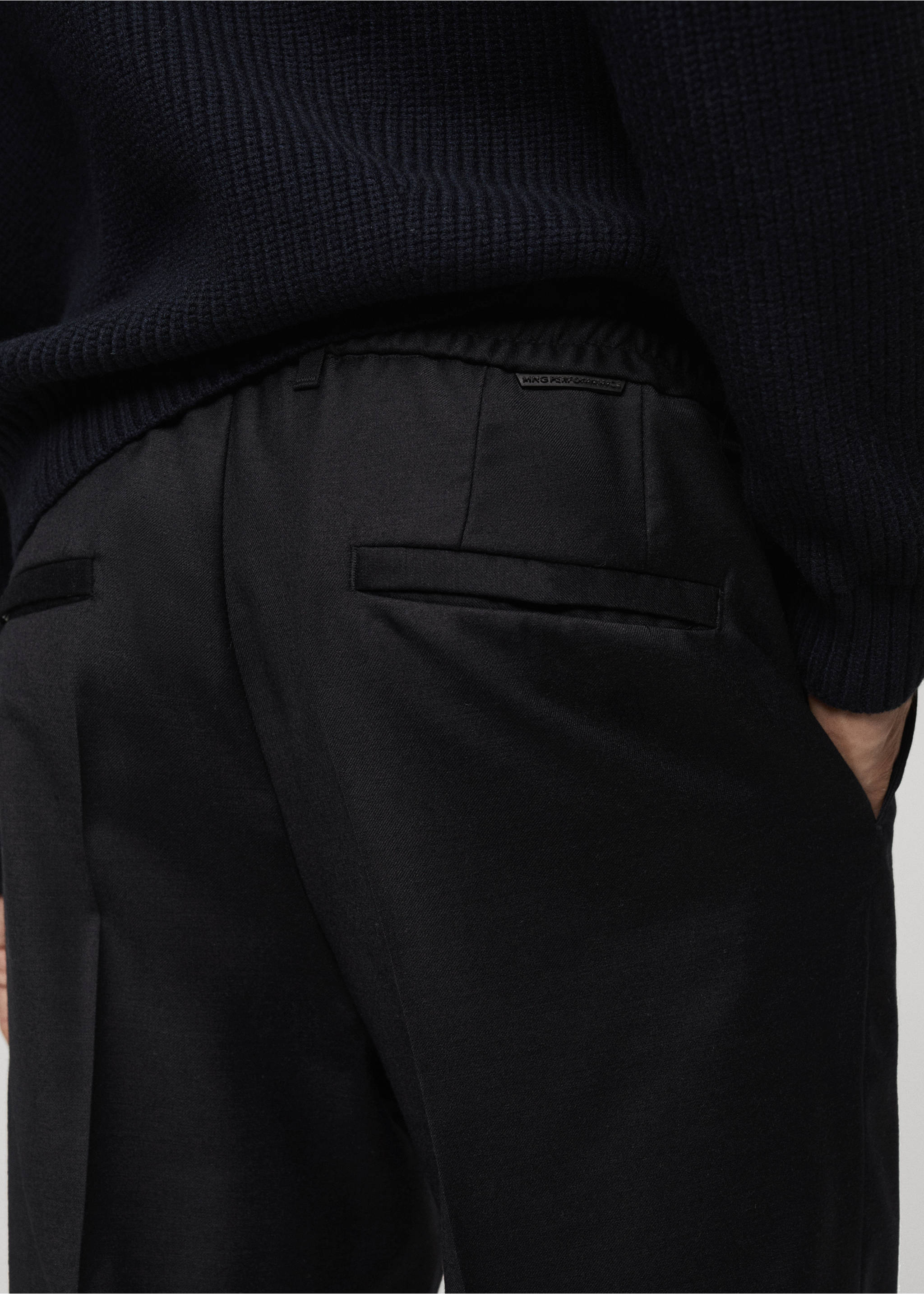 Wool-blend trousers with drawstring - Details of the article 6, Night Blue. Ref: 77019230-00.