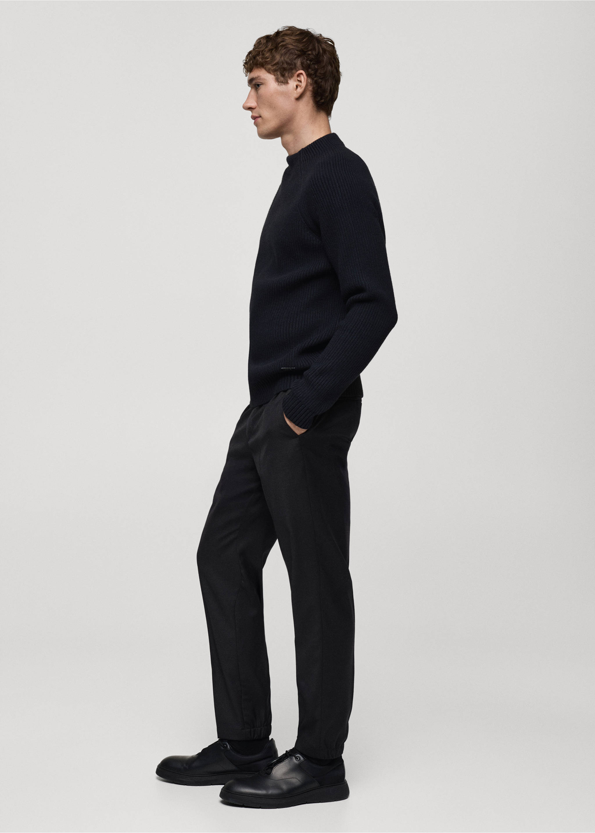 Wool-blend trousers with drawstring - Details of the article 2, Night Blue. Ref: 77019230-00.