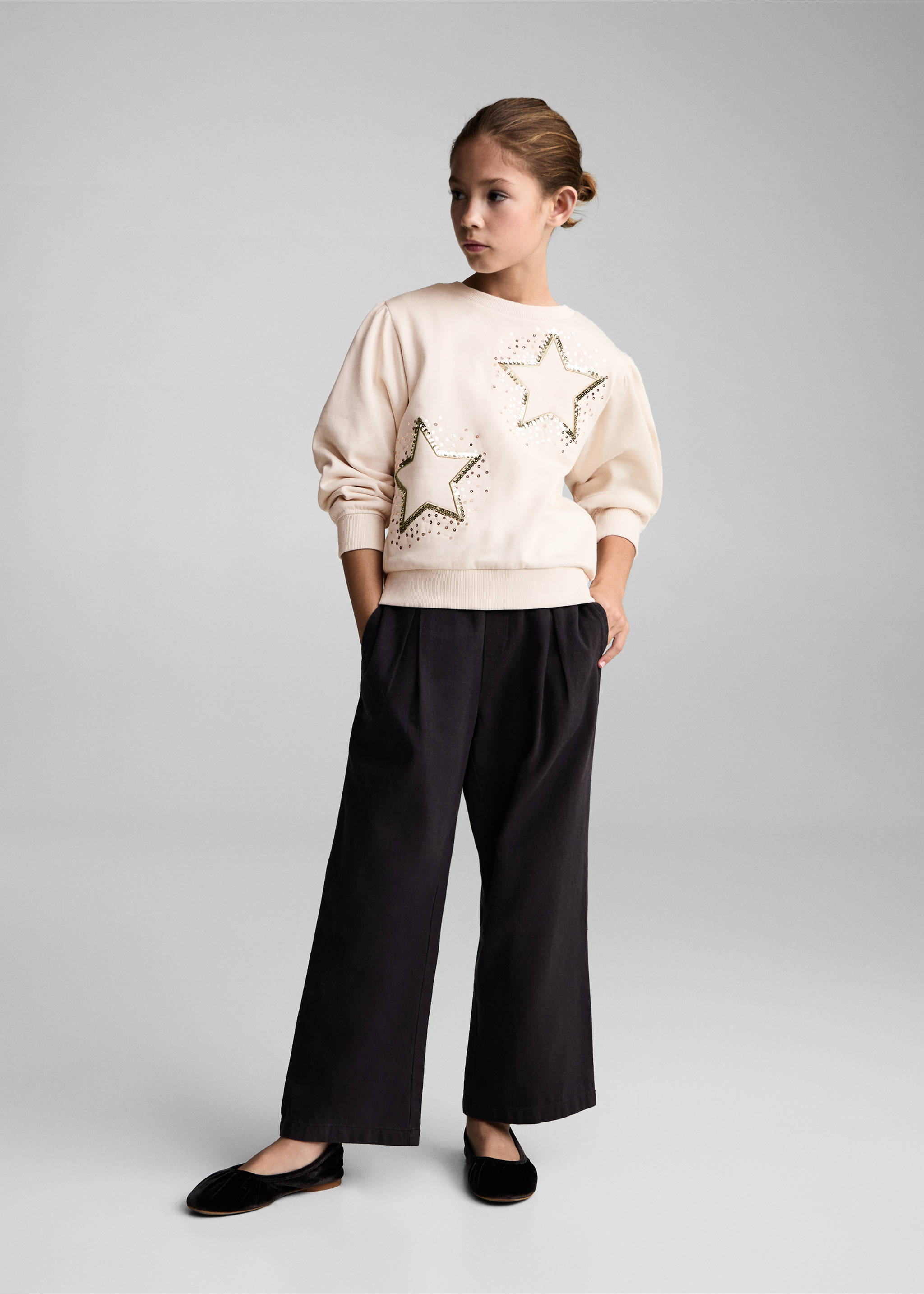 Sequin stars sweatshirt - General plane, Ecru. Ref: 77019235-00.