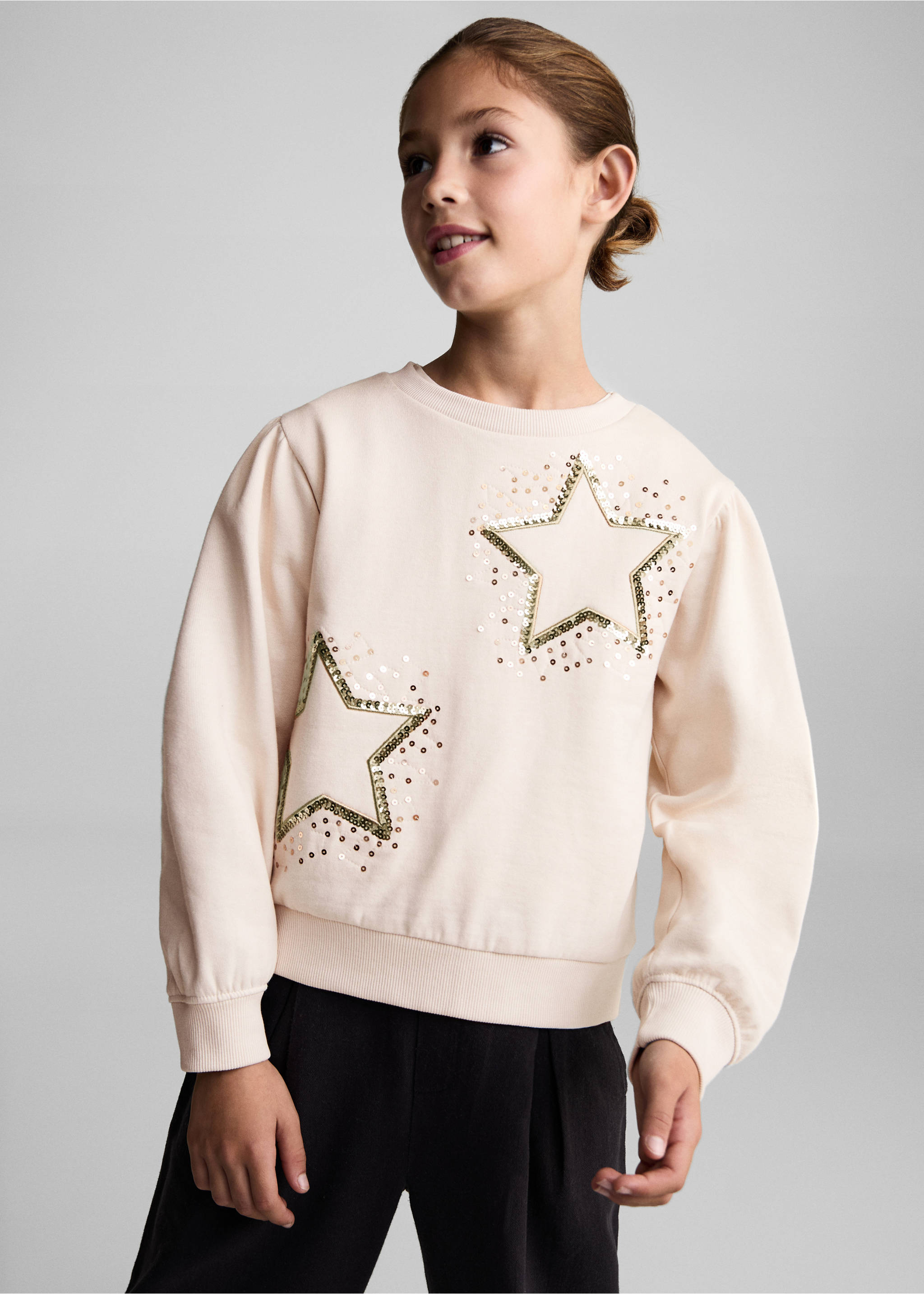 Sequin stars sweatshirt - Medium plane, Ecru. Ref: 77019235-00.
