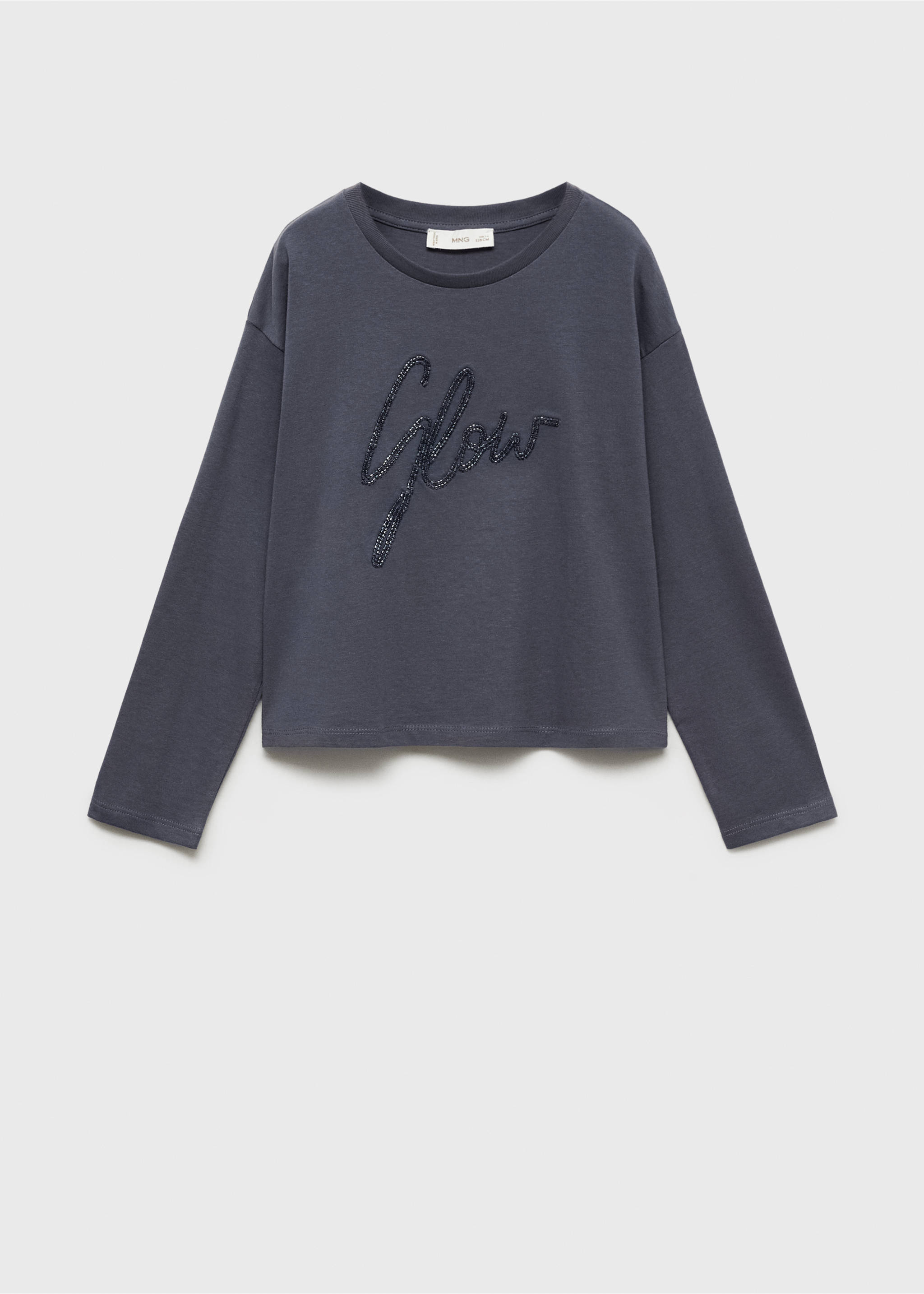 Beaded cotton T-shirt - Article without model, Petrol Blue. Ref: 77019237-00.