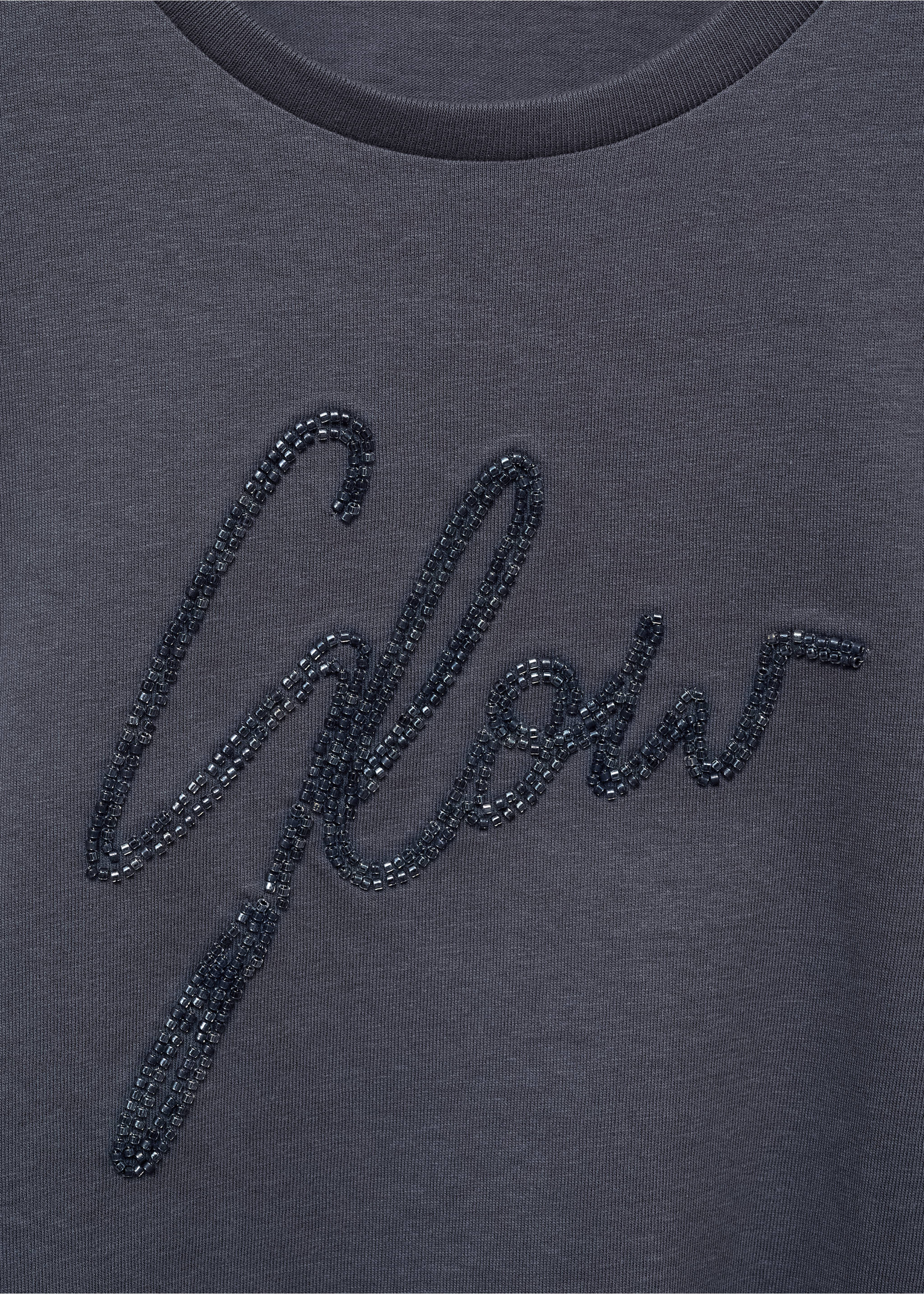 Beaded cotton T-shirt - Details of the article 0, Petrol Blue. Ref: 77019237-00.