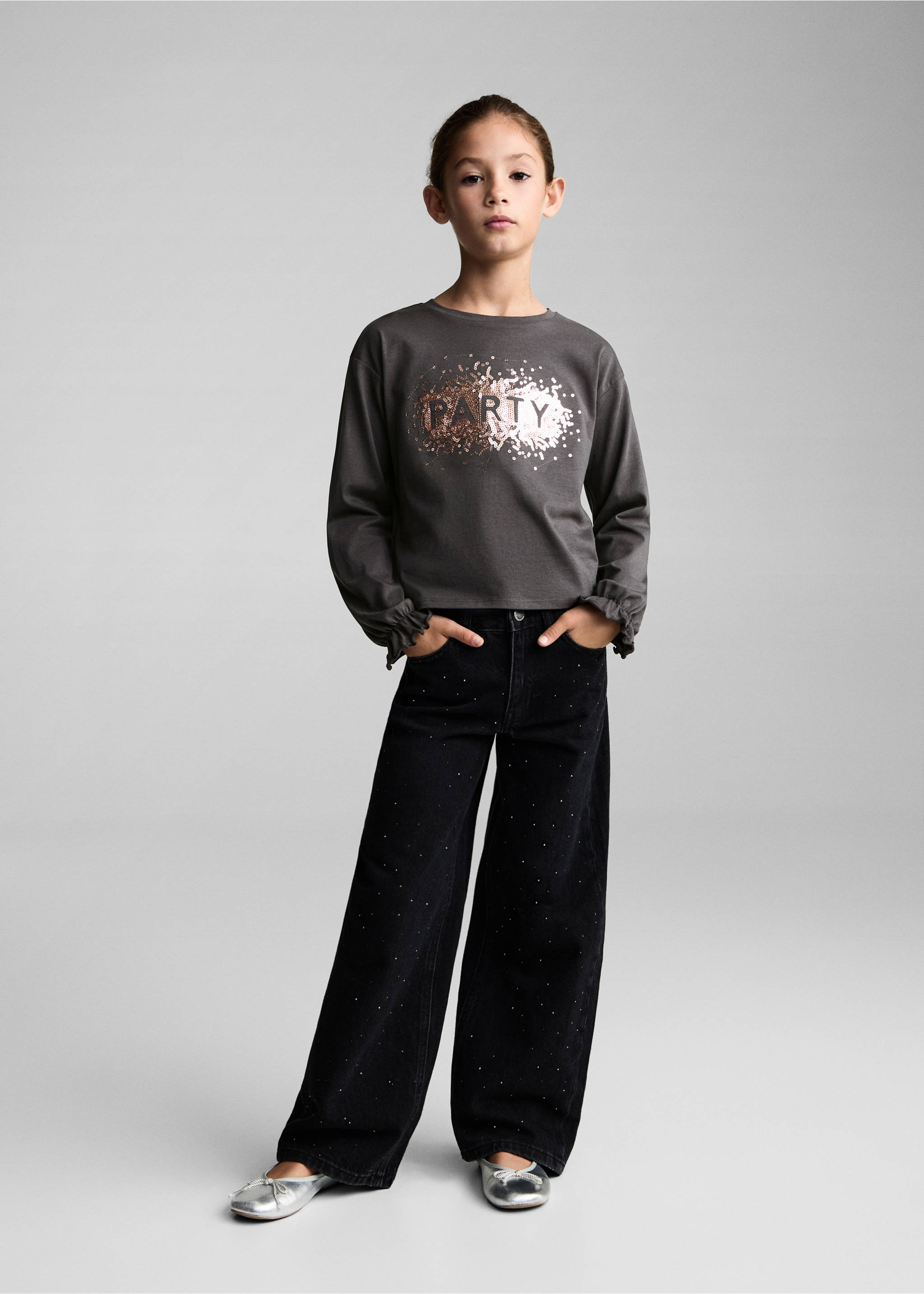 T-shirt imprimé paillettes - Plan général, Gris anthracite. Ref: 77019239-00.