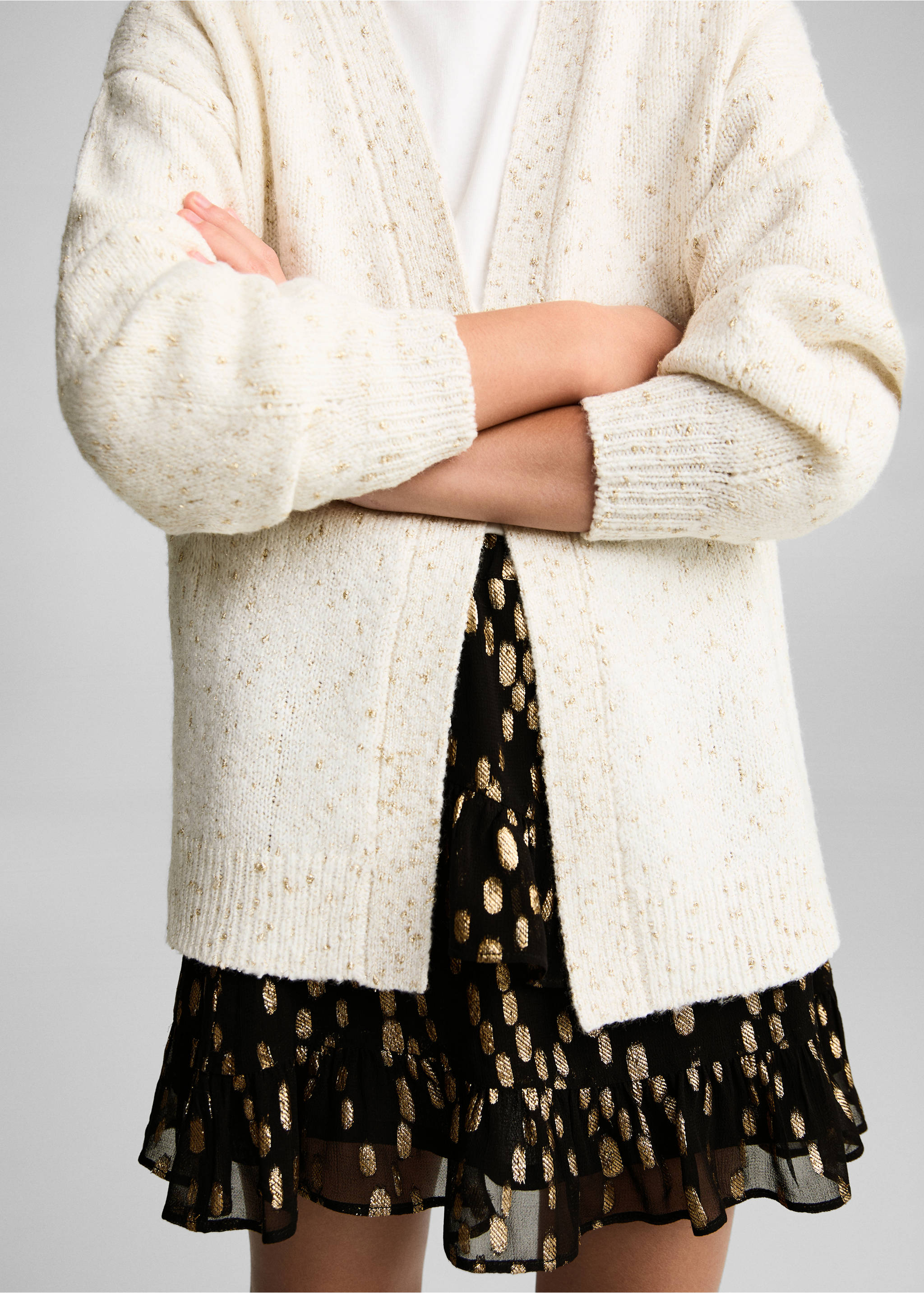 Metallic detail cardigan - Details of the article 6, Ecru. Ref: 77019246-00.