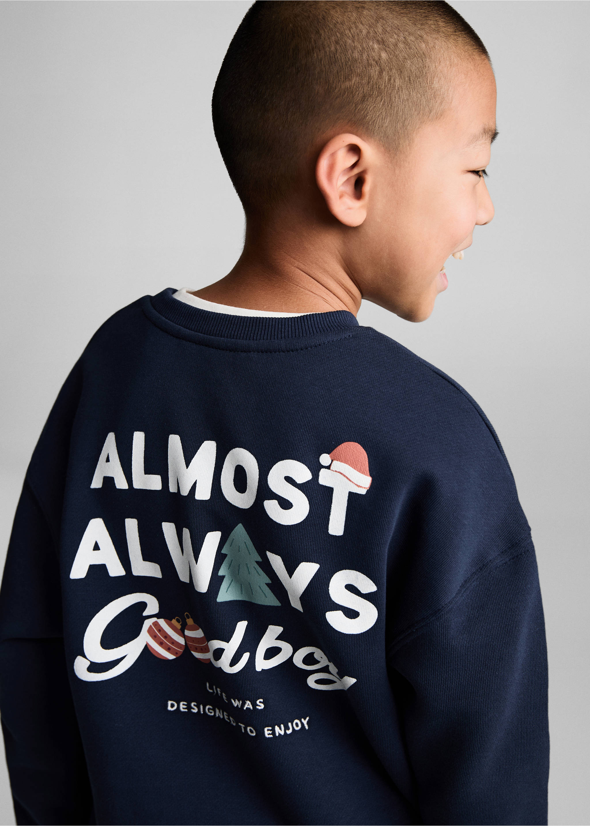 Printed cotton sweatshirt - Details of the article 4, Dark Navy. Ref: 77019411-00.