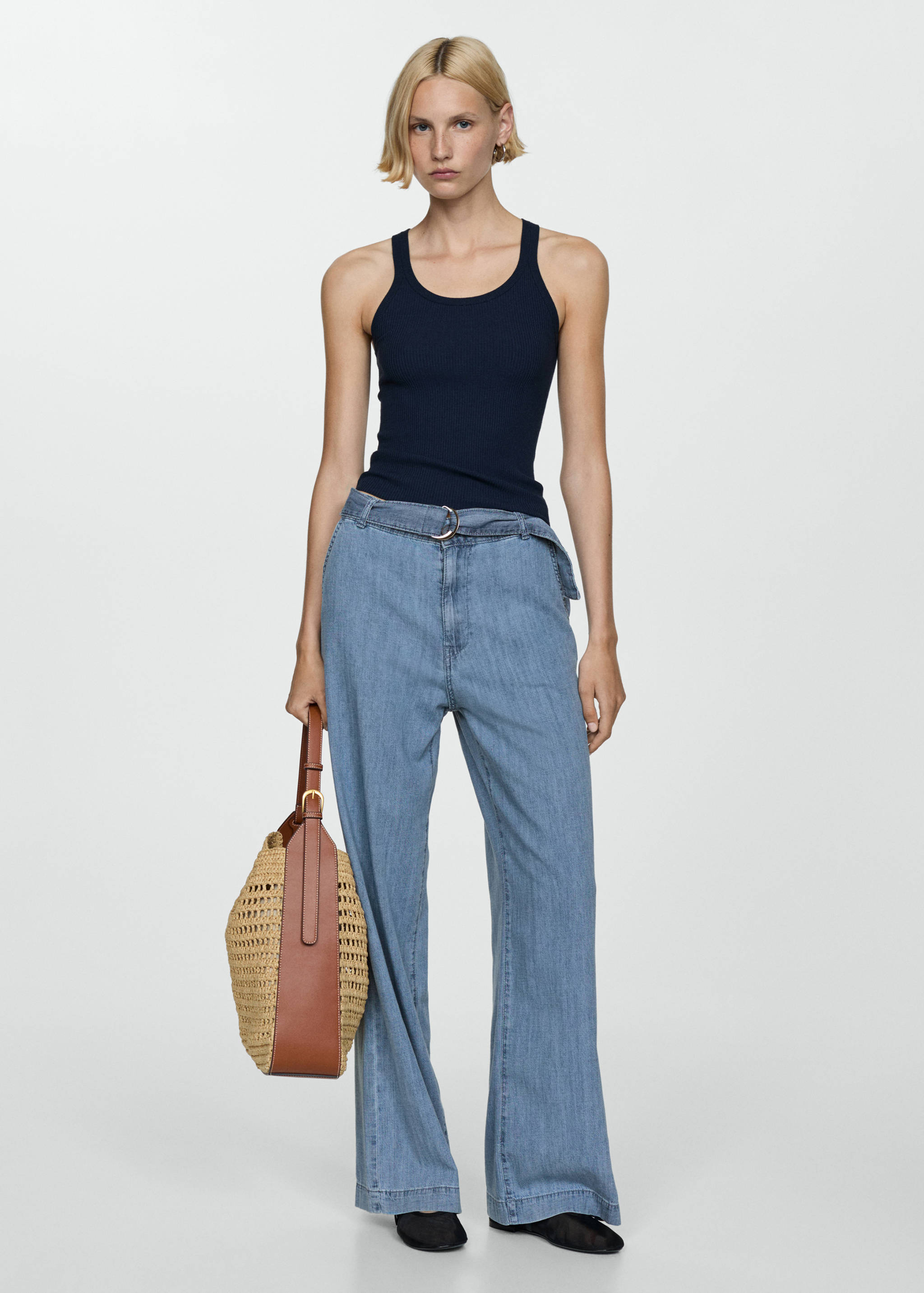 Flowy wide leg trousers with belt - General plane