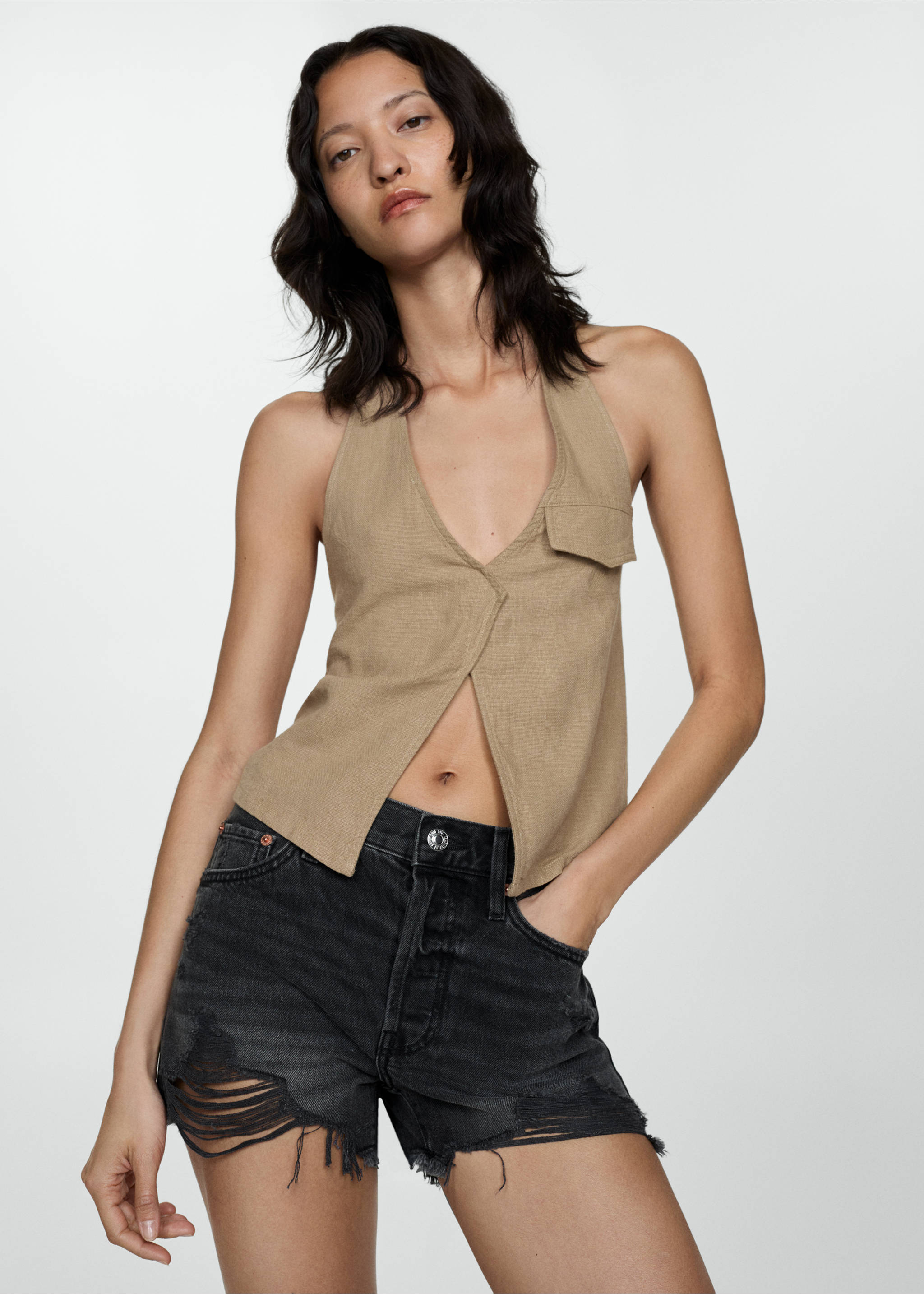 Szakadt farmersort - Felezősík, Black denim. Ref: 77020333-00.