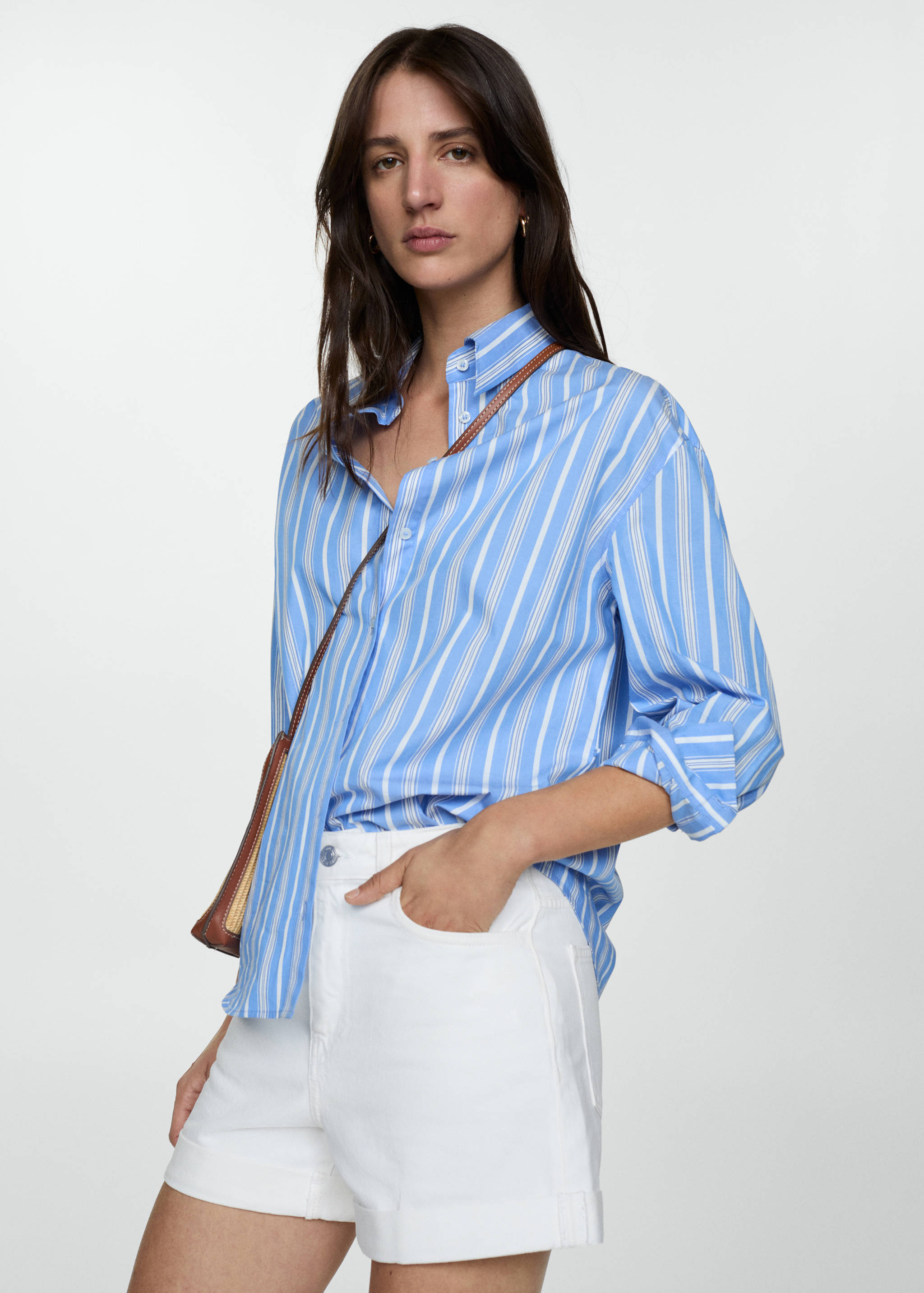 Jeans-Shorts mit hoher Taille - Mittlere Ansicht