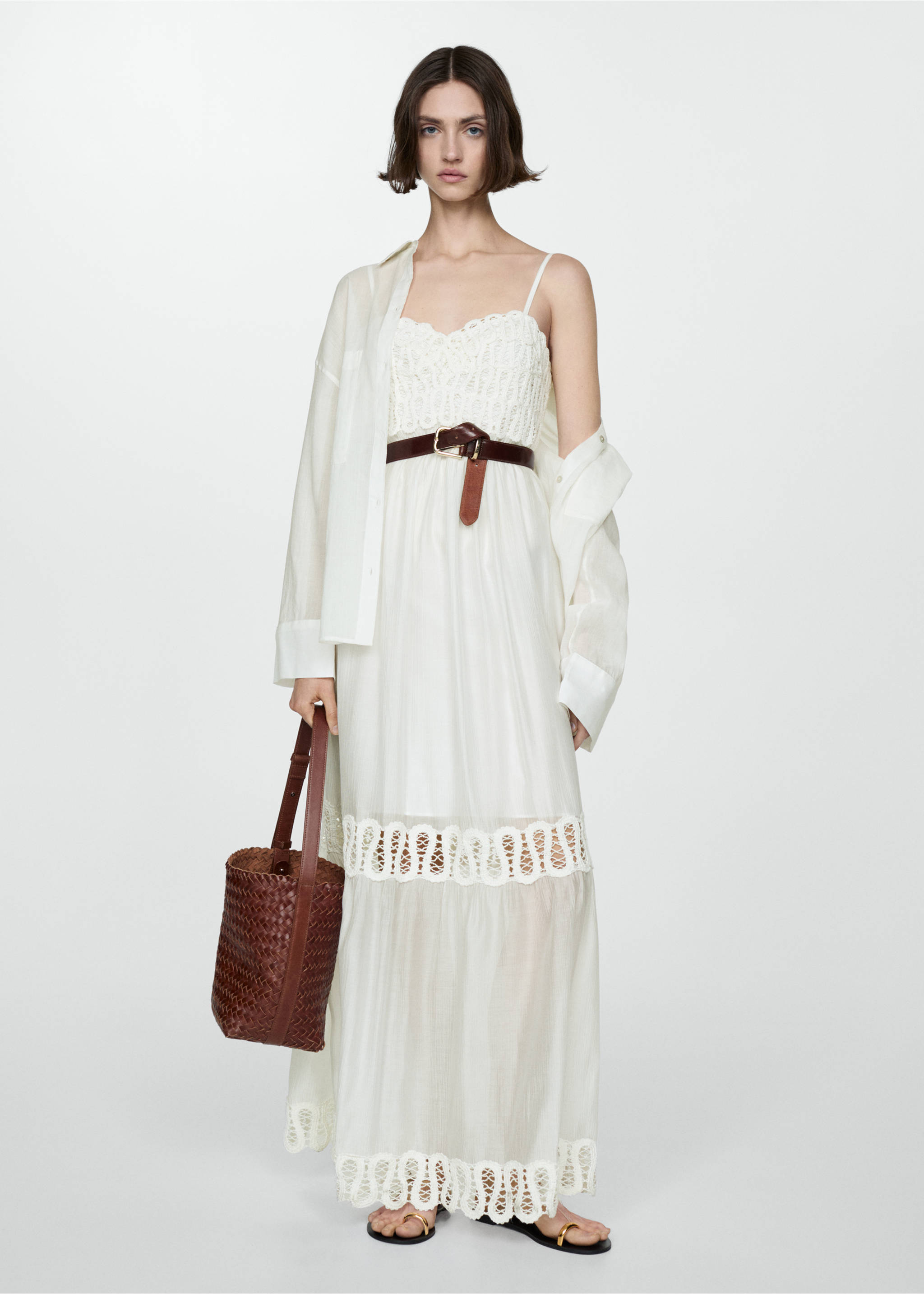 Embroidered detail dress - General plane, Off White. Ref: 77020363-00.