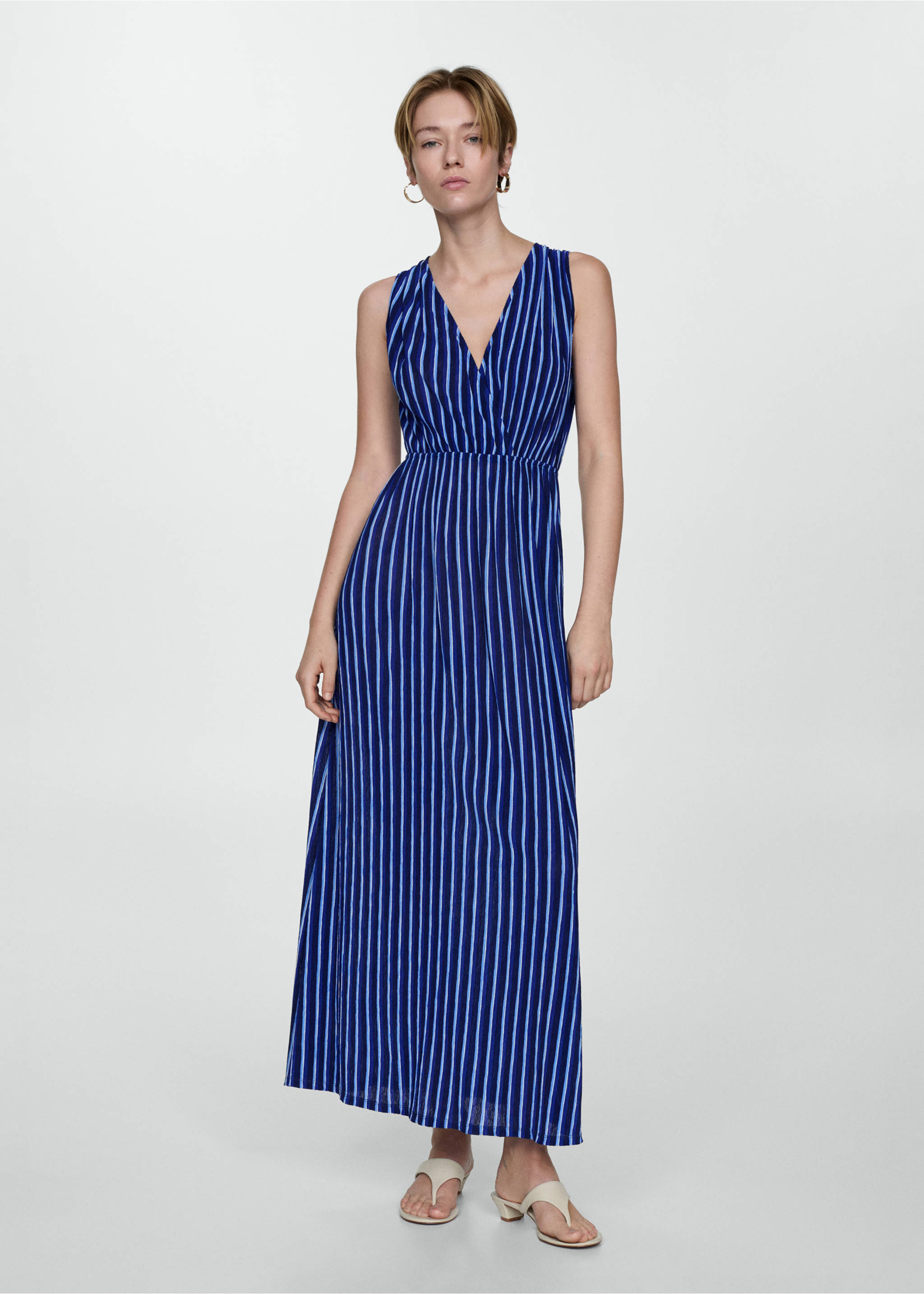 Stripe-print dress with bow - General plane, Blue. Ref: 77020364-00.