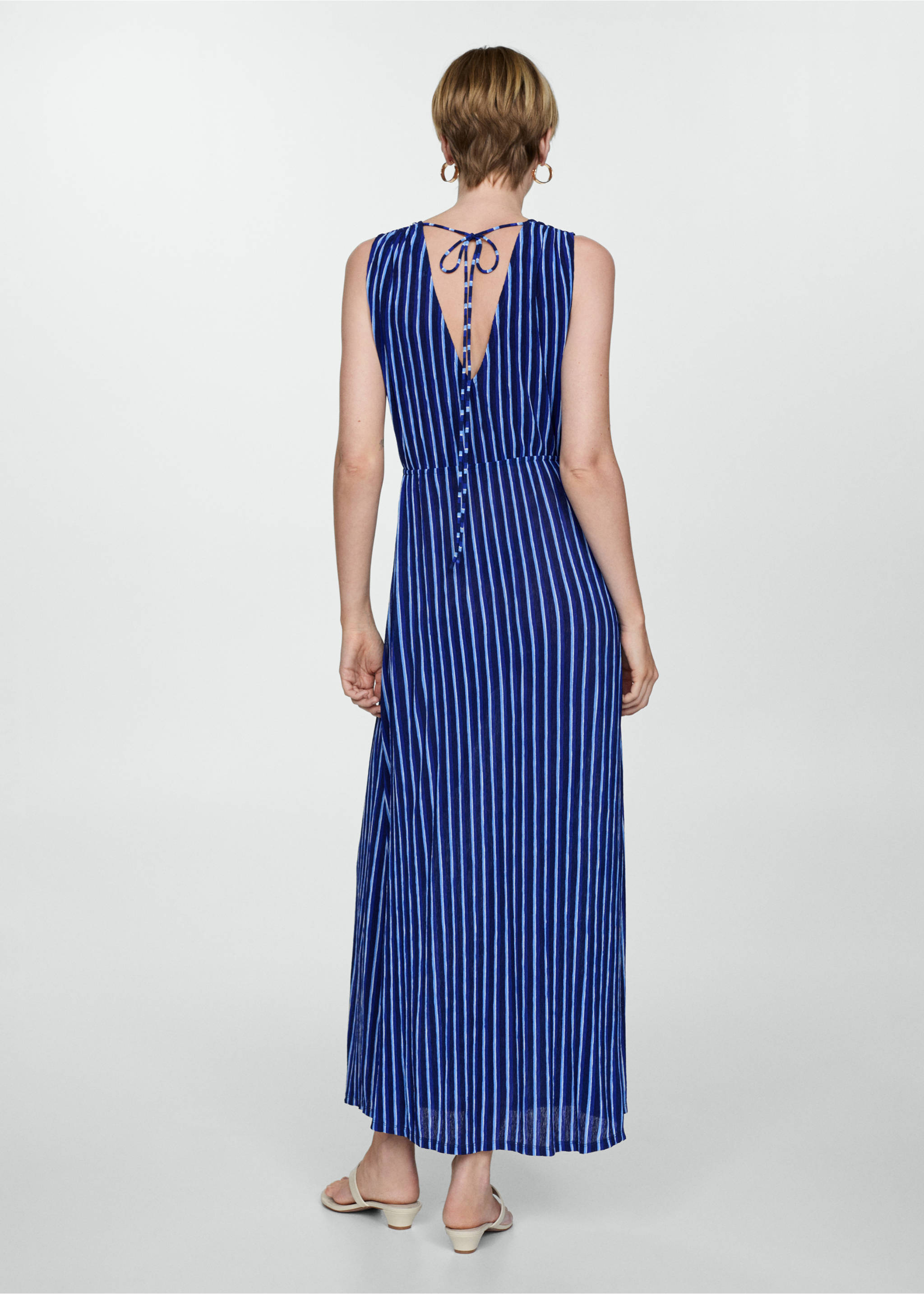 Stripe-print dress with bow - Reverse of the article, Blue. Ref: 77020364-00.