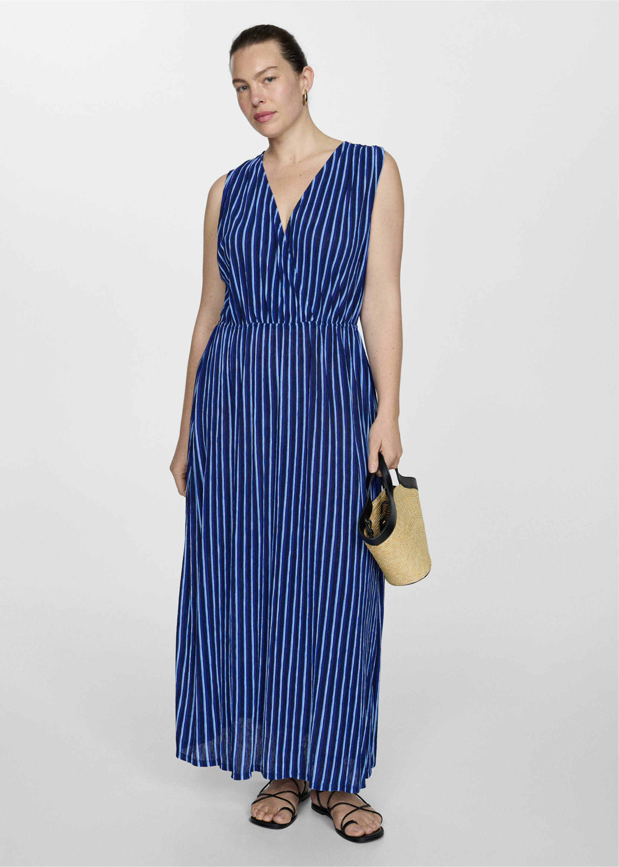 Stripe-print dress with bow - Details of the article 3, Blue. Ref: 77020364-00.