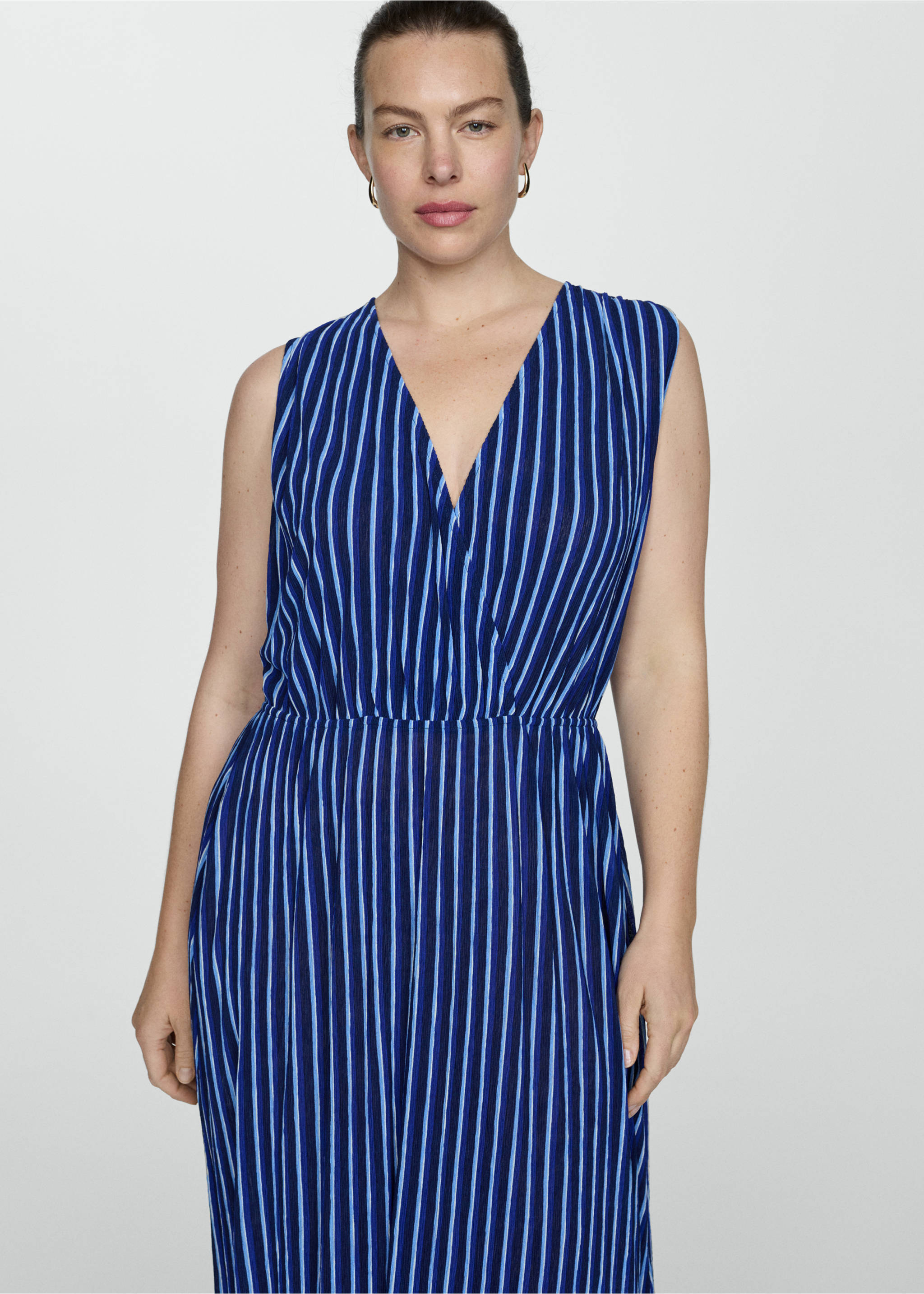 Stripe-print dress with bow - Details of the article 5, Blue. Ref: 77020364-00.