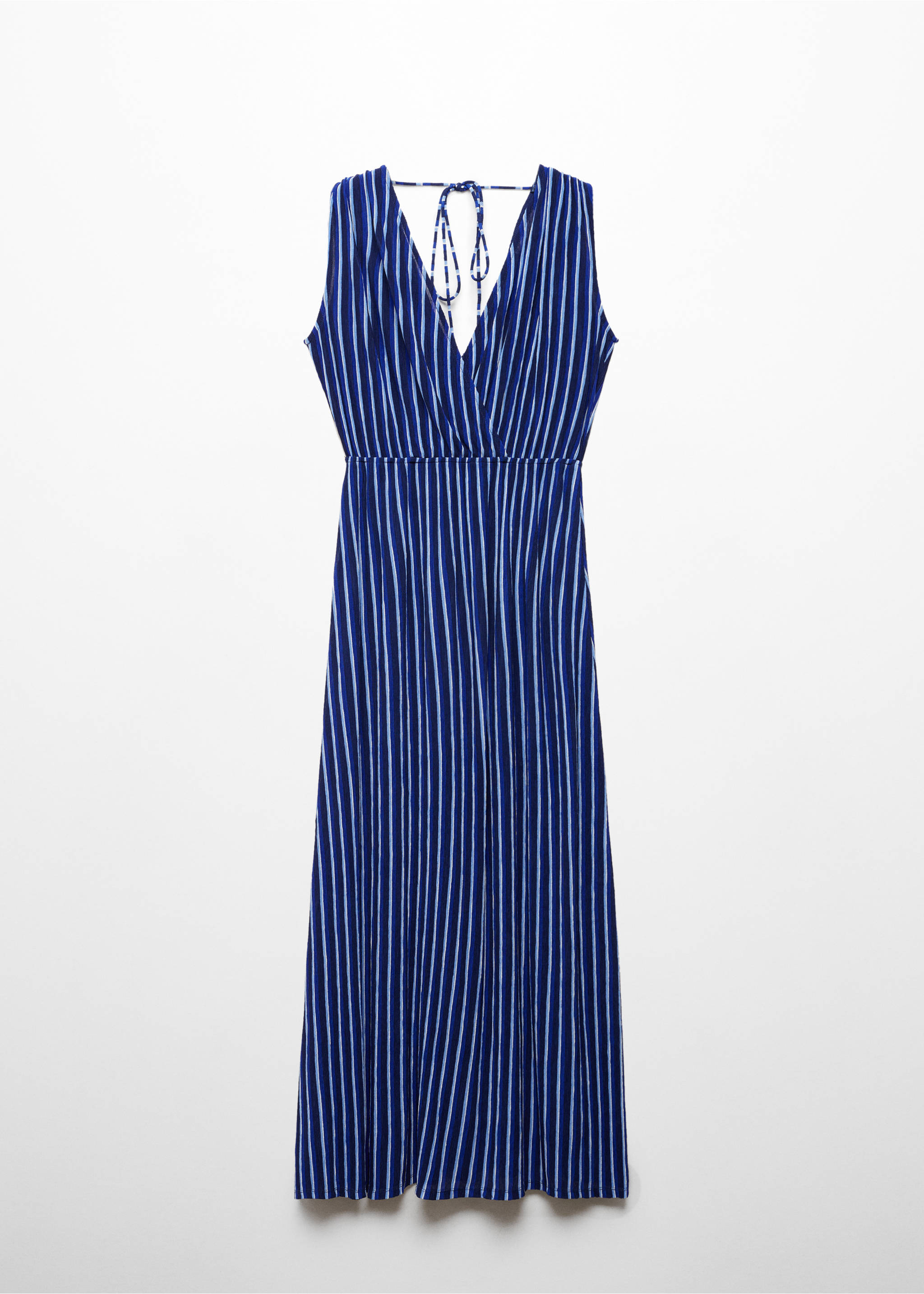 Stripe-print dress with bow - Article without model, Blue. Ref: 77020364-00.