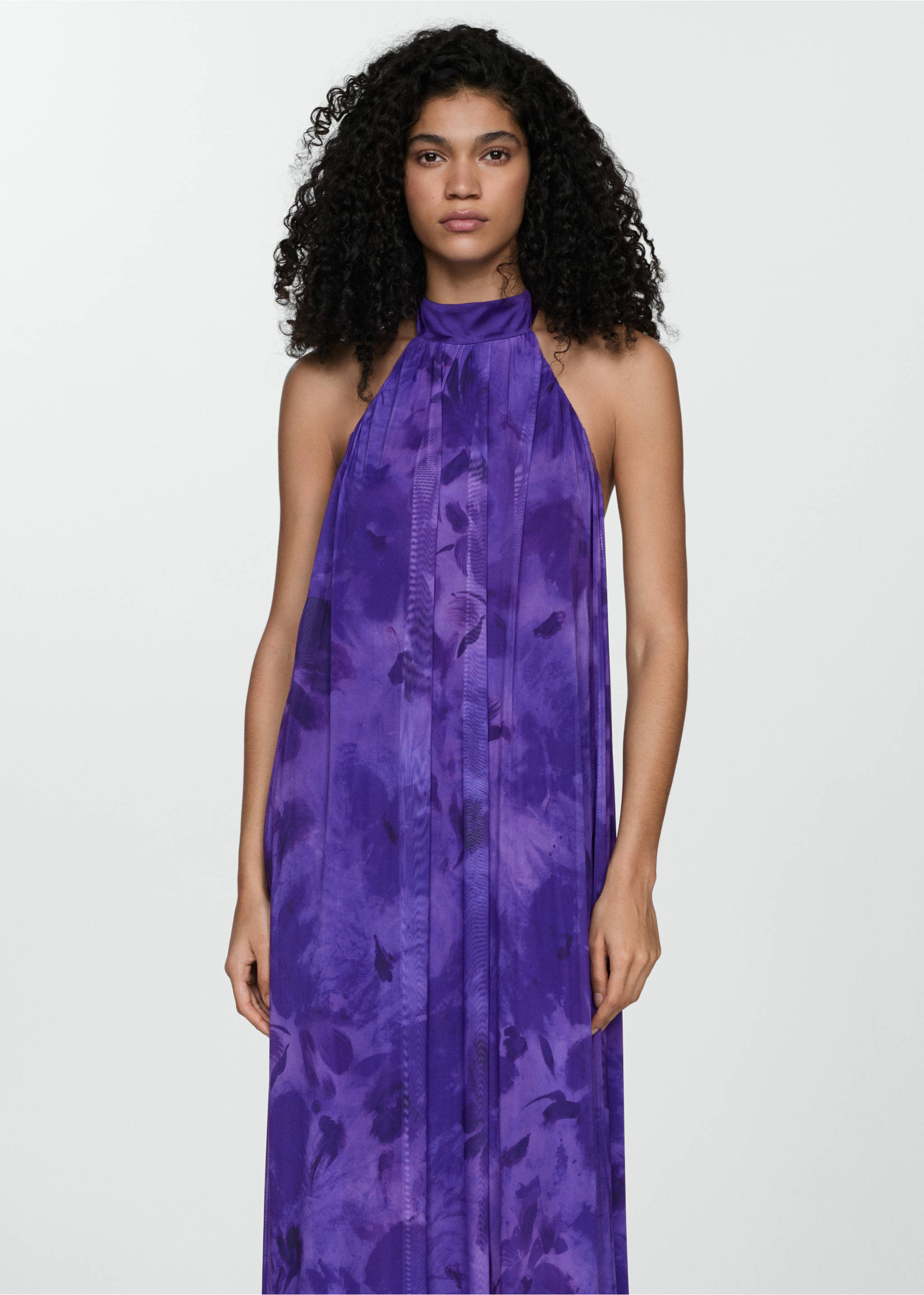 Printed halter-neck dress - Medium plane, Purple. Ref: 77020377-00.