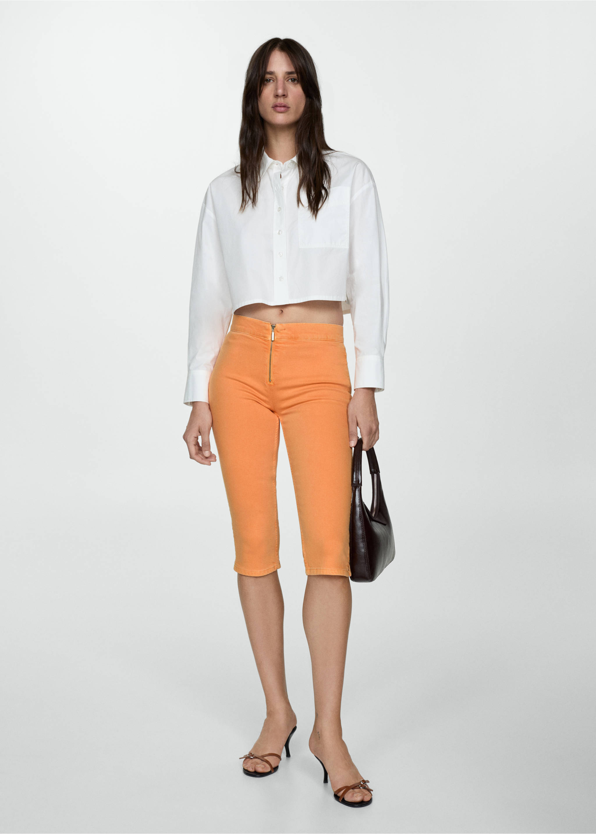 Slim-fit capri jeans with zip - General plane, Orange. Ref: 77020379-00.