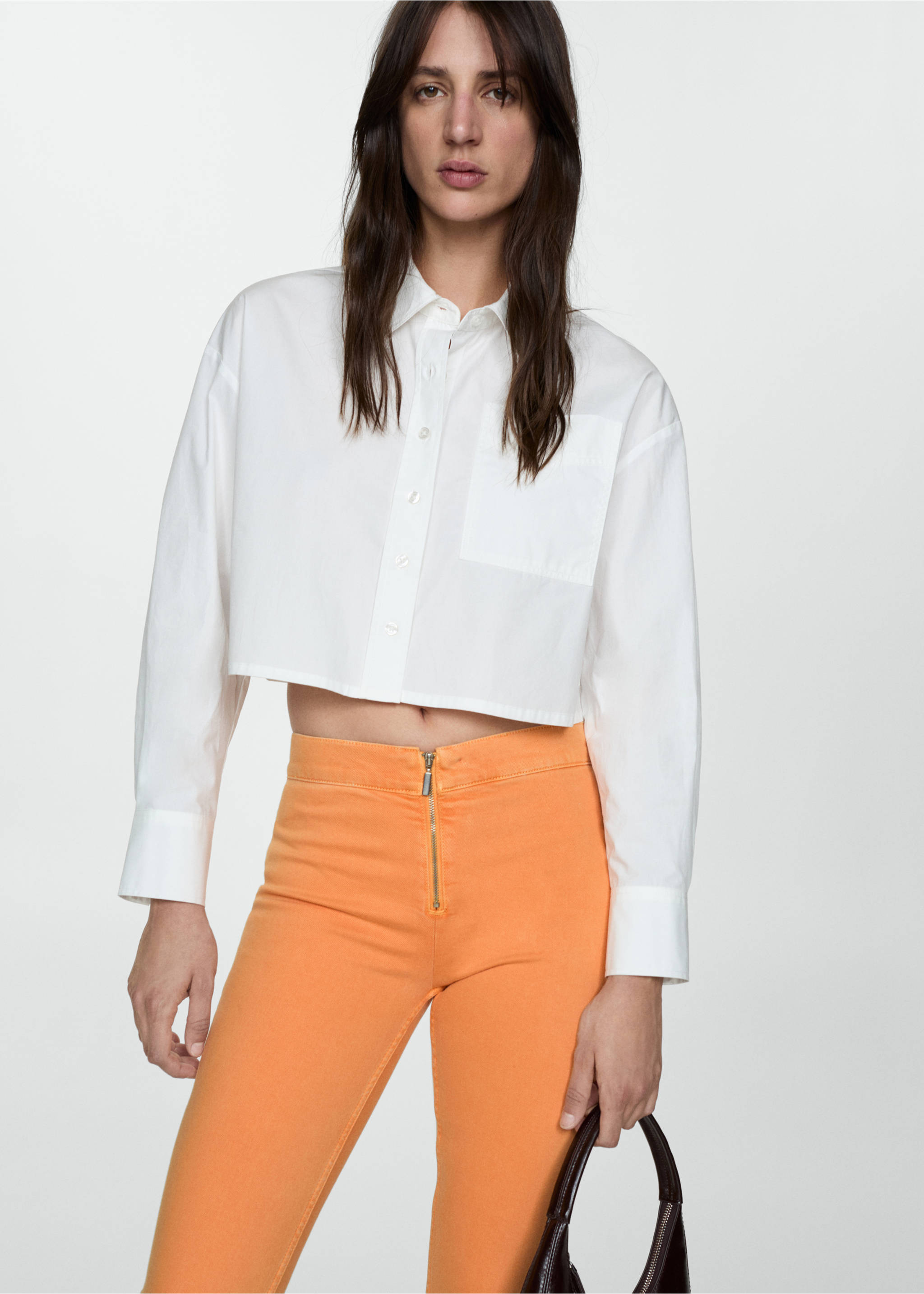Slim-fit capri jeans with zip - Details of the article 1, Orange. Ref: 77020379-00.