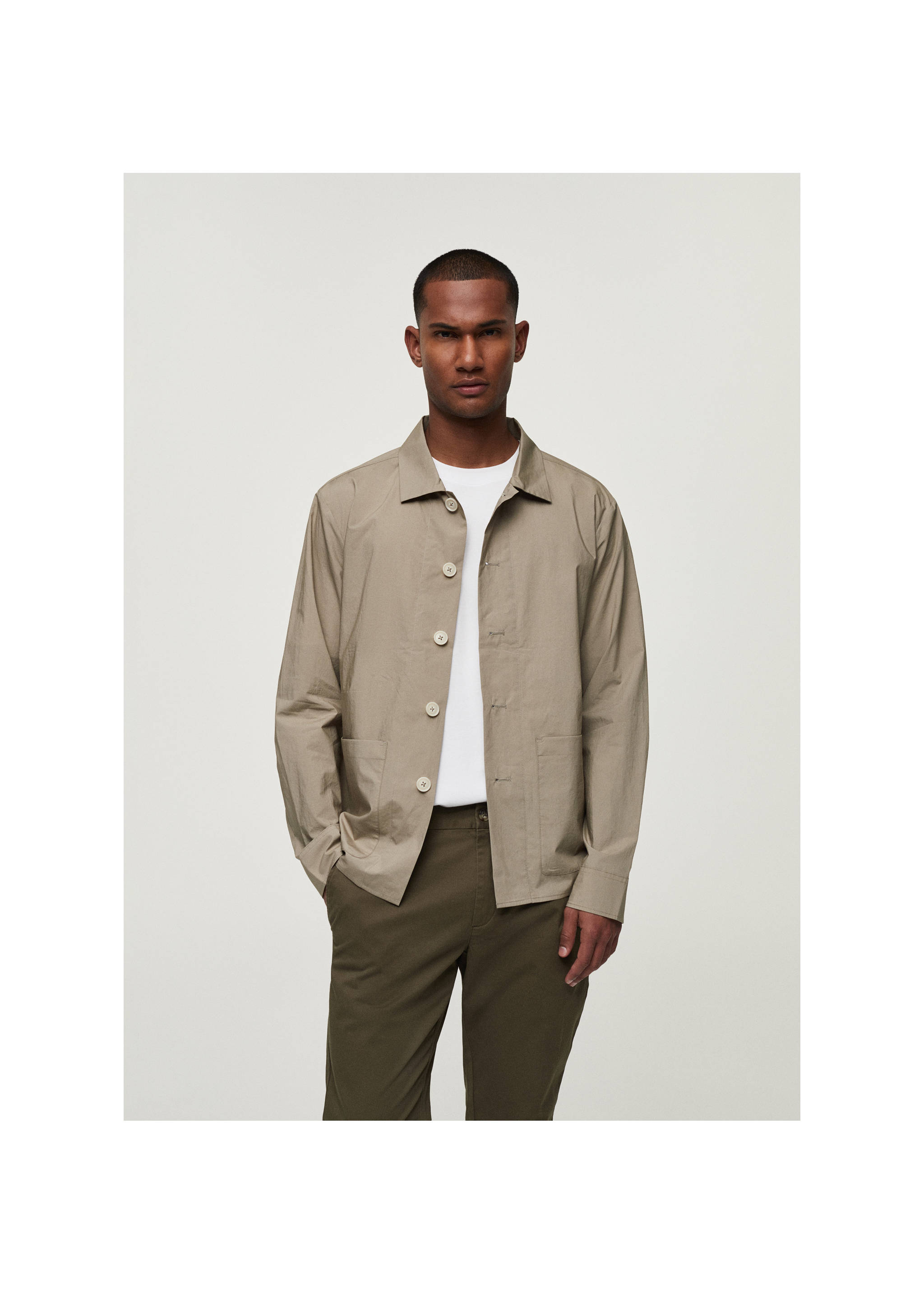 100% cotton poplin overshirt - Medium plane, Khaki. Ref: 77020566-00.