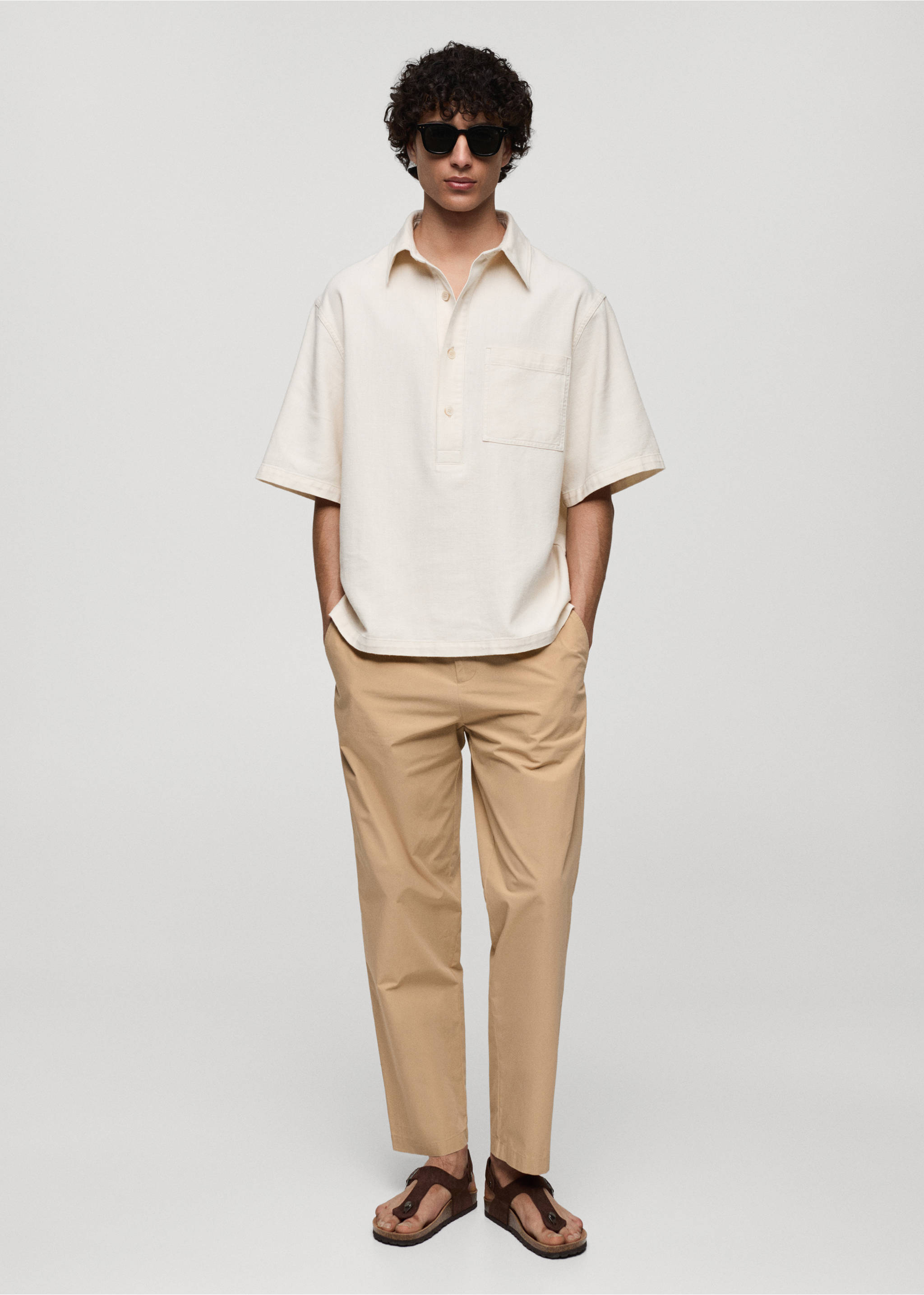 Drawstring cotton trousers - General plane, Beige. Ref: 77020568-00.