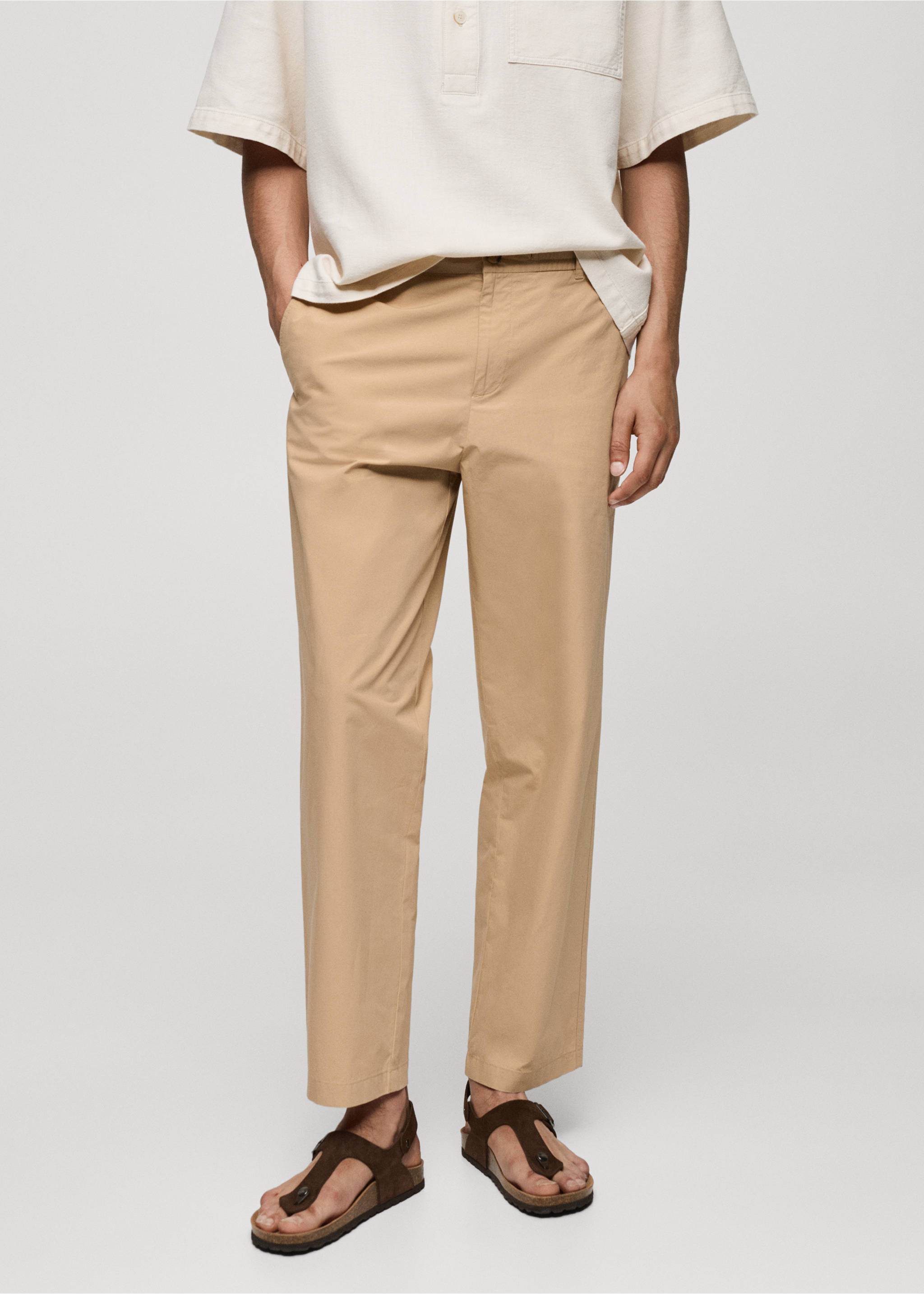 Drawstring cotton trousers - Medium plane, Beige. Ref: 77020568-00.