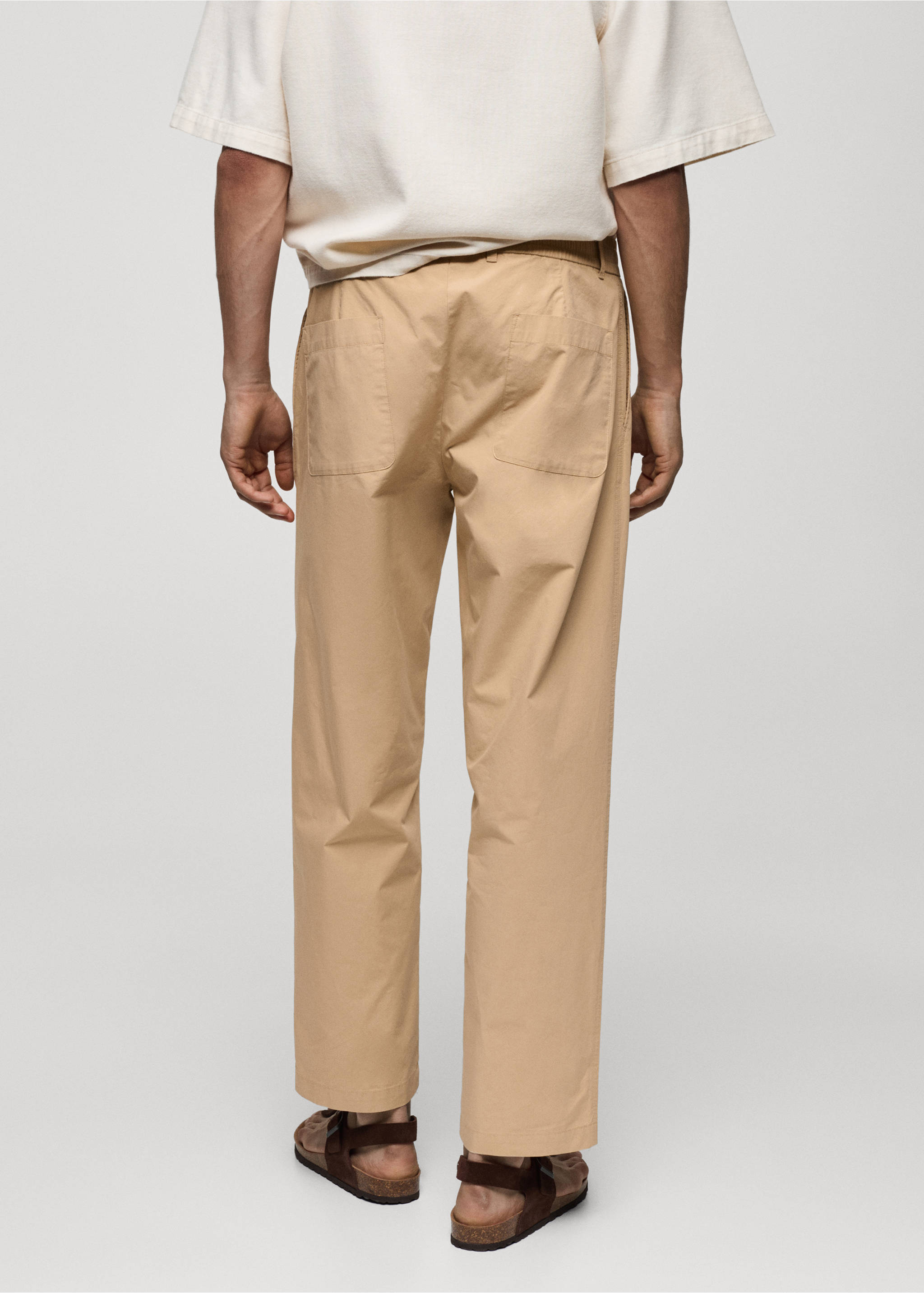 Drawstring cotton trousers - Reverse of the article, Beige. Ref: 77020568-00.