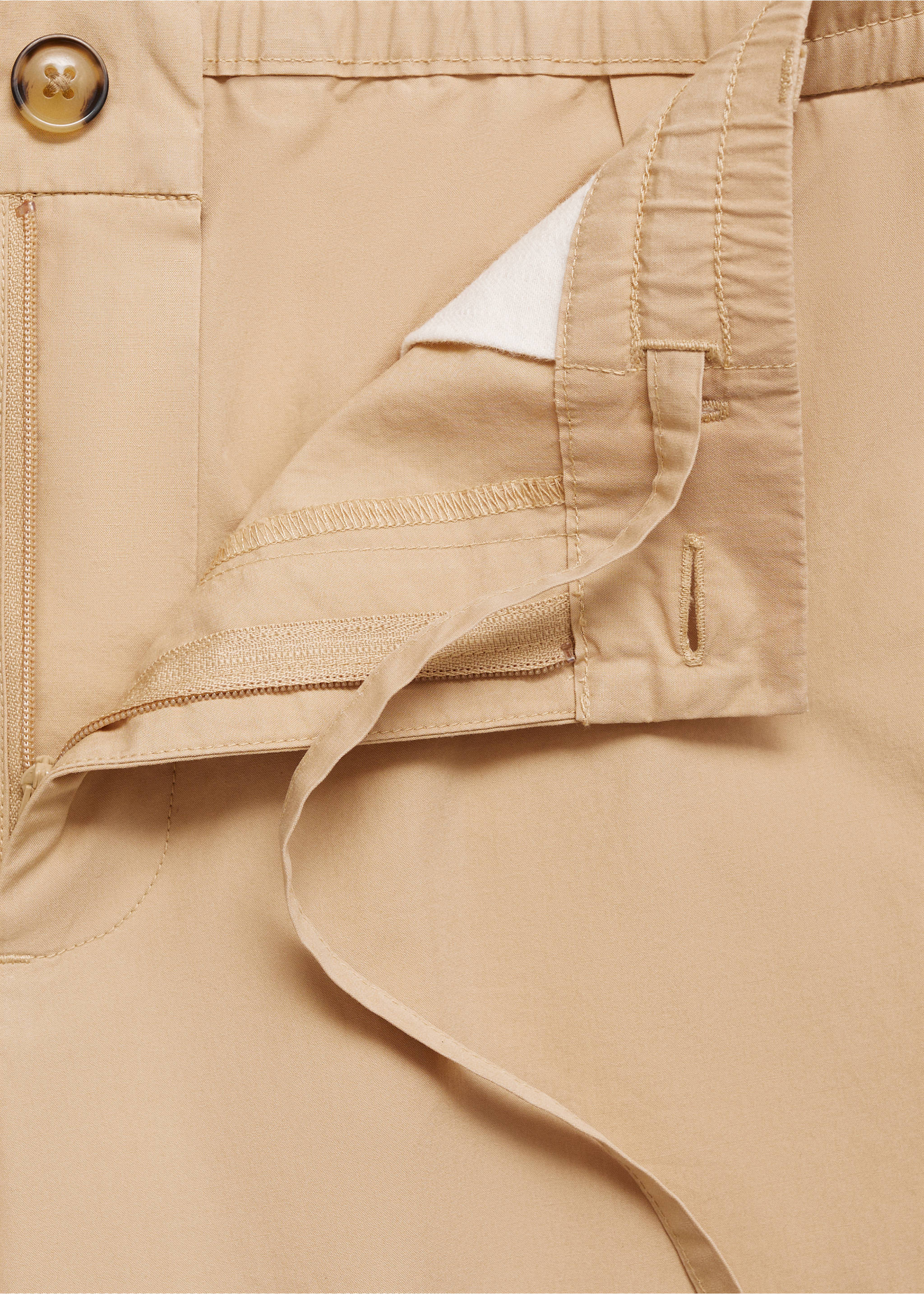 Drawstring cotton trousers - Details of the article 8, Beige. Ref: 77020568-00.