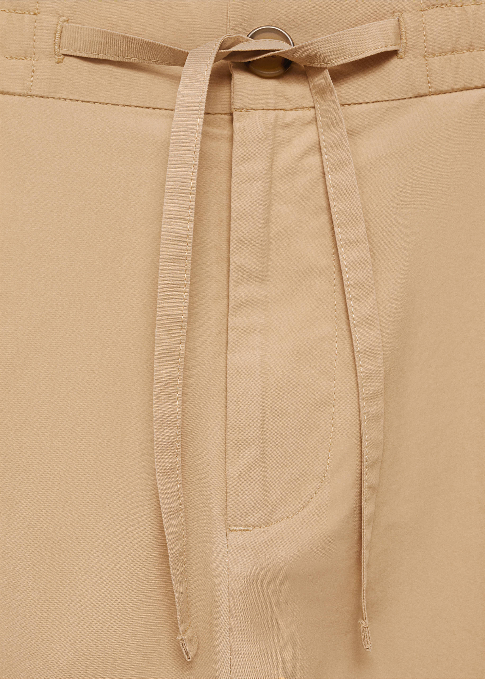 Drawstring cotton trousers - Details of the article 0, Beige. Ref: 77020568-00.