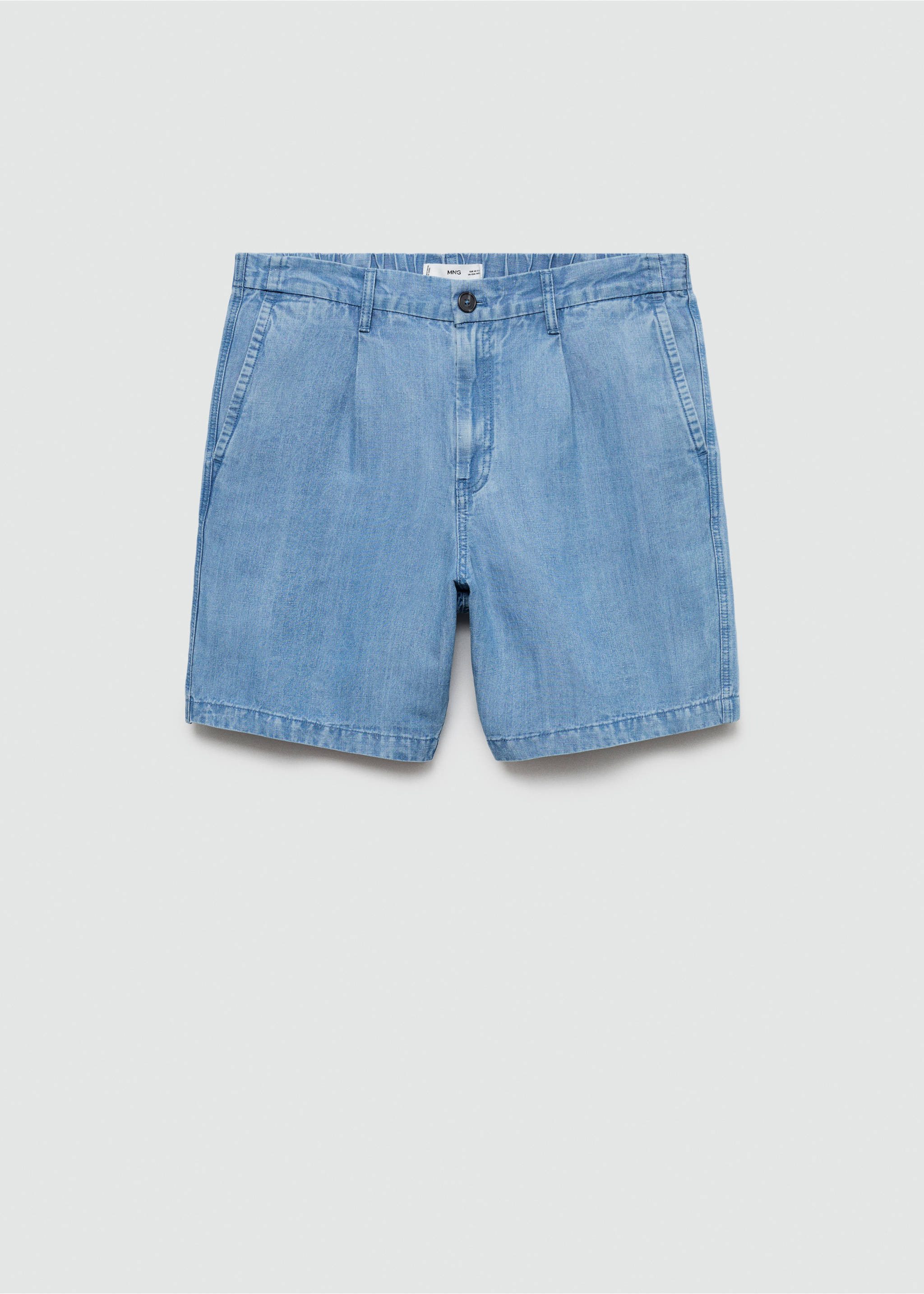 Hemp and lyocell-blend pleated bermuda shorts - Article without model, Light Blue. Ref: 77020570-00.