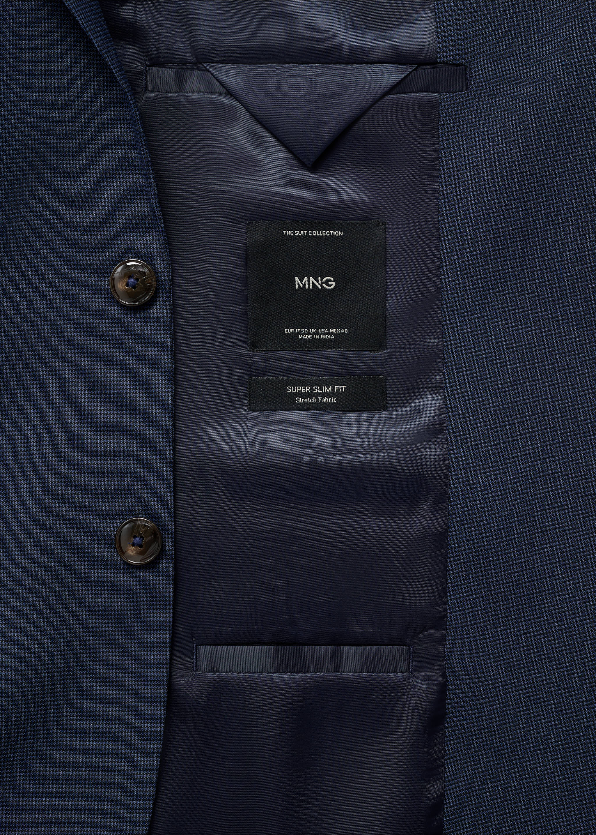 Super slim-fit suit jacket in stretch fabric - Details of the article 0, Ink Blue. Ref: 77020572-00.