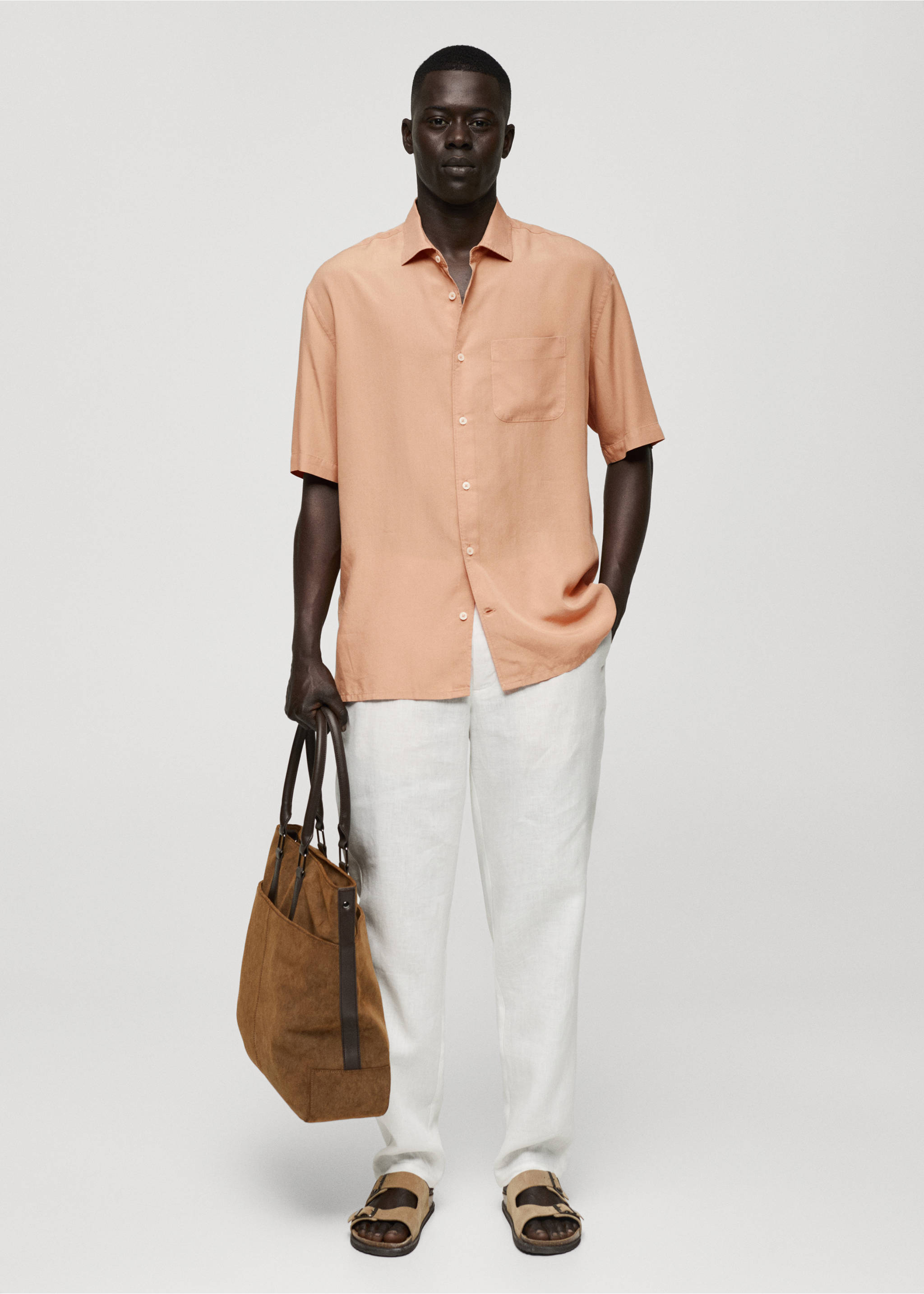 Chemise relaxed-fit 100 % Tencel - Plan général, Pêche. Ref: 77020575-00.