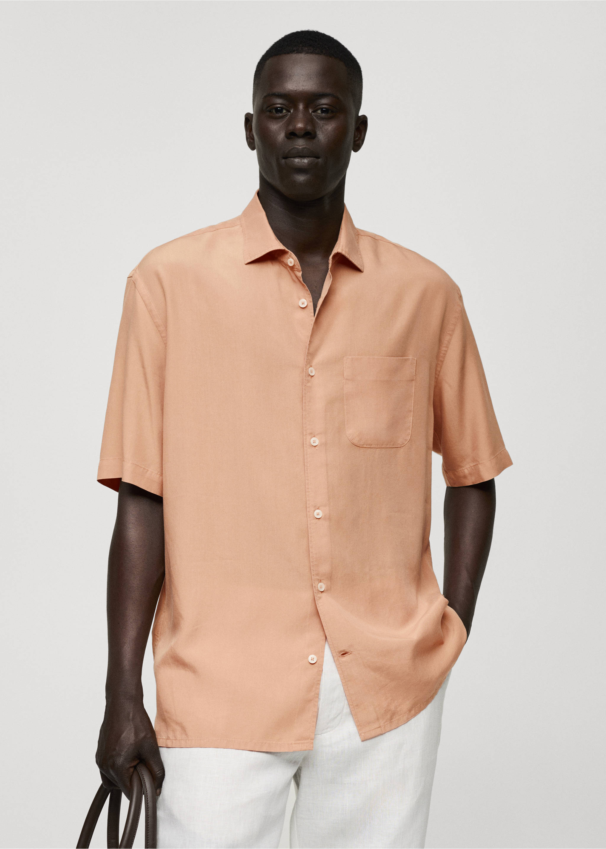 Chemise relaxed-fit 100 % Tencel - Plan moyen, Pêche. Ref: 77020575-00.