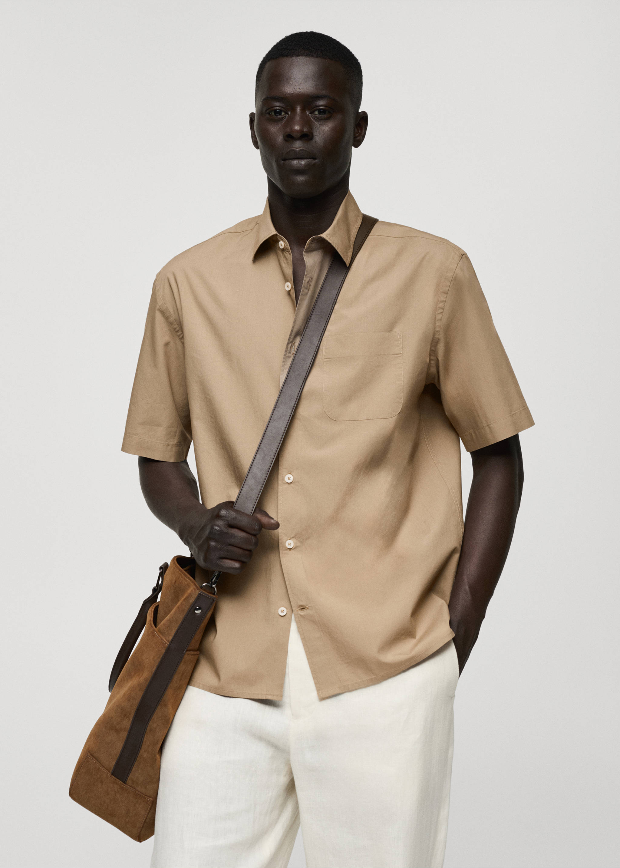 Chemise coton Tencel™ poche - Plan moyen, Marron moyen. Ref: 77020576-00.