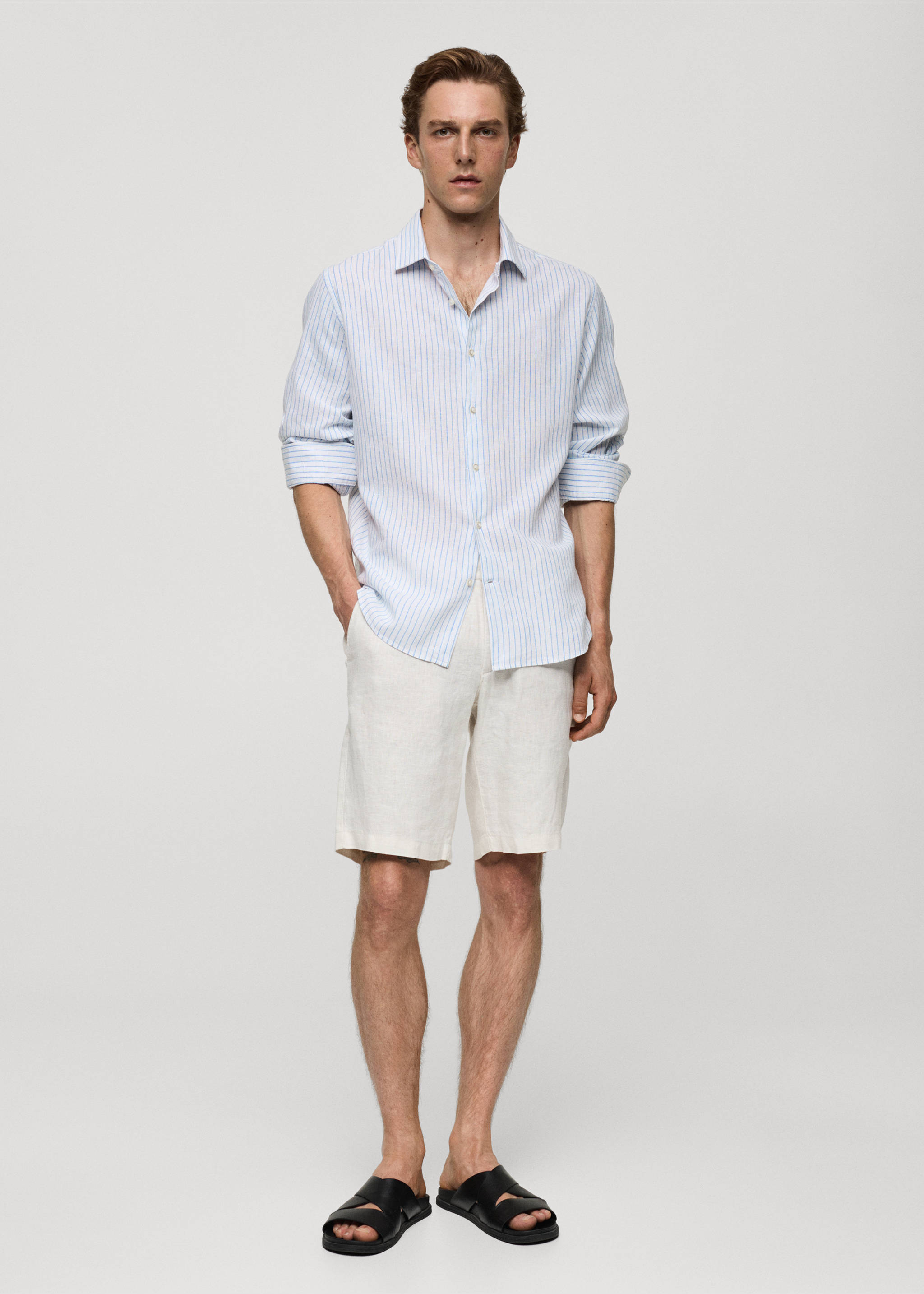 Regular-fit striped cotton-linen shirt - General plane, White. Ref: 77020579-00.