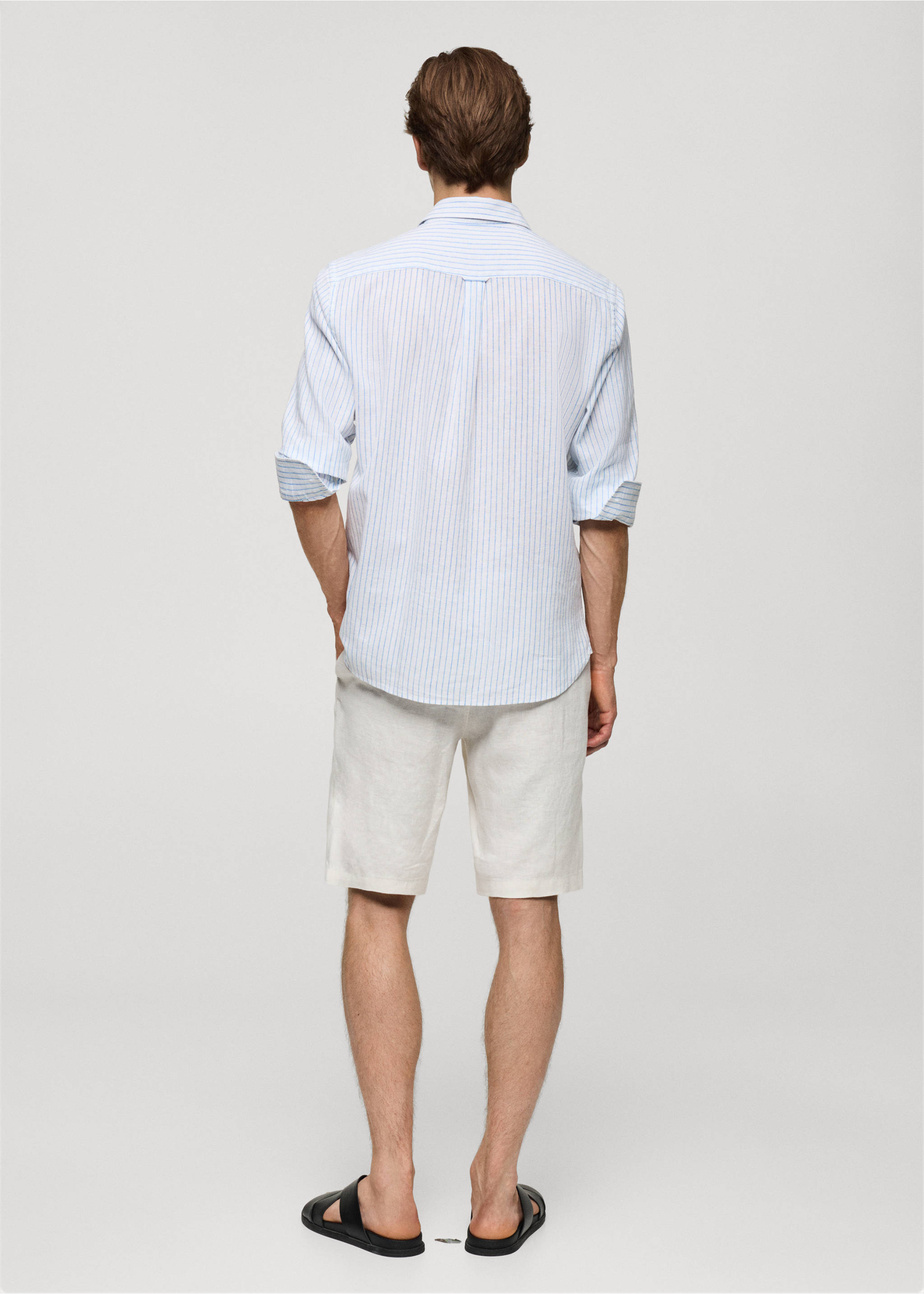 Regular-fit striped cotton-linen shirt - Reverse of the article, White. Ref: 77020579-00.