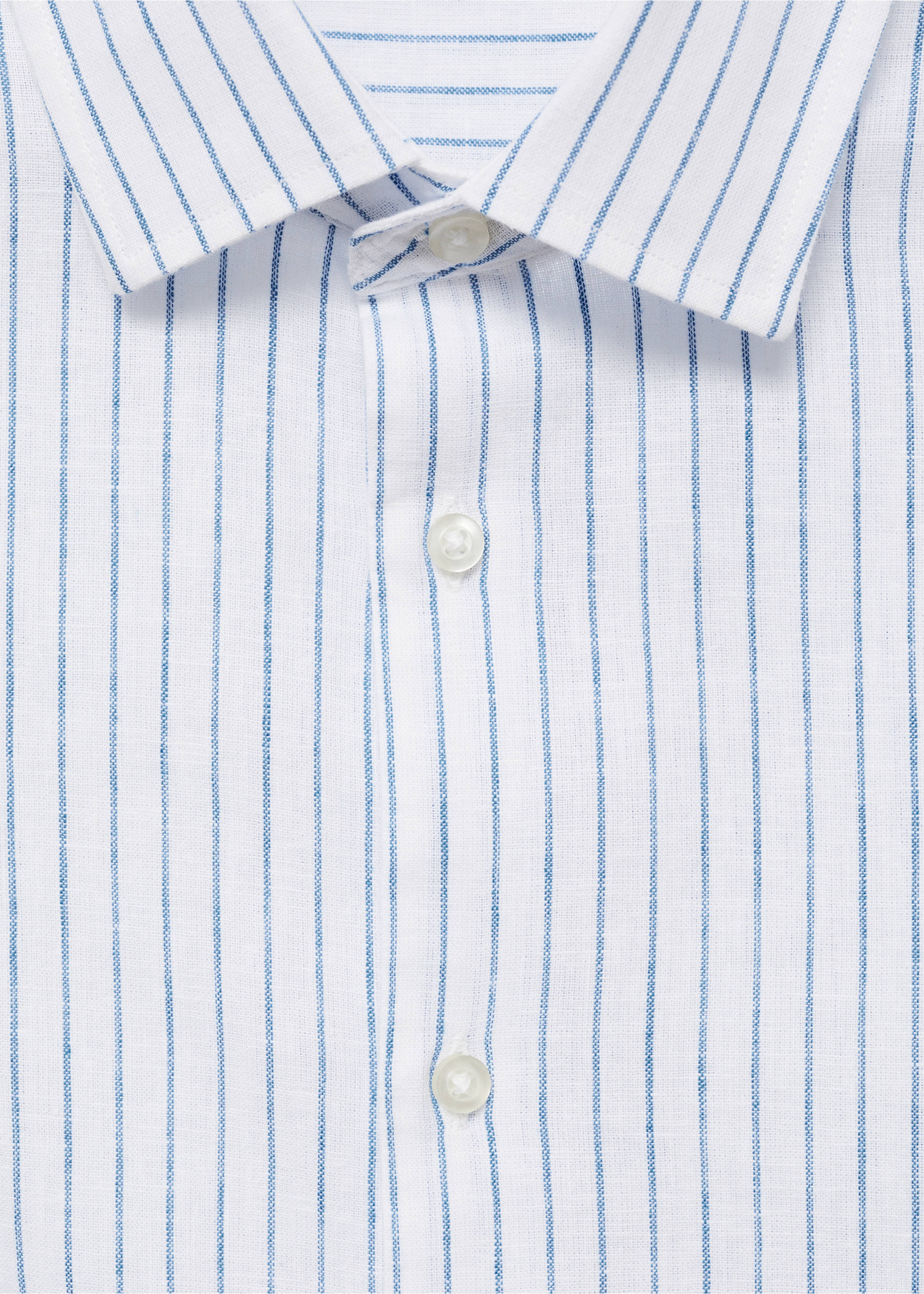 Regular-fit striped cotton-linen shirt - Details of the article 8, White. Ref: 77020579-00.
