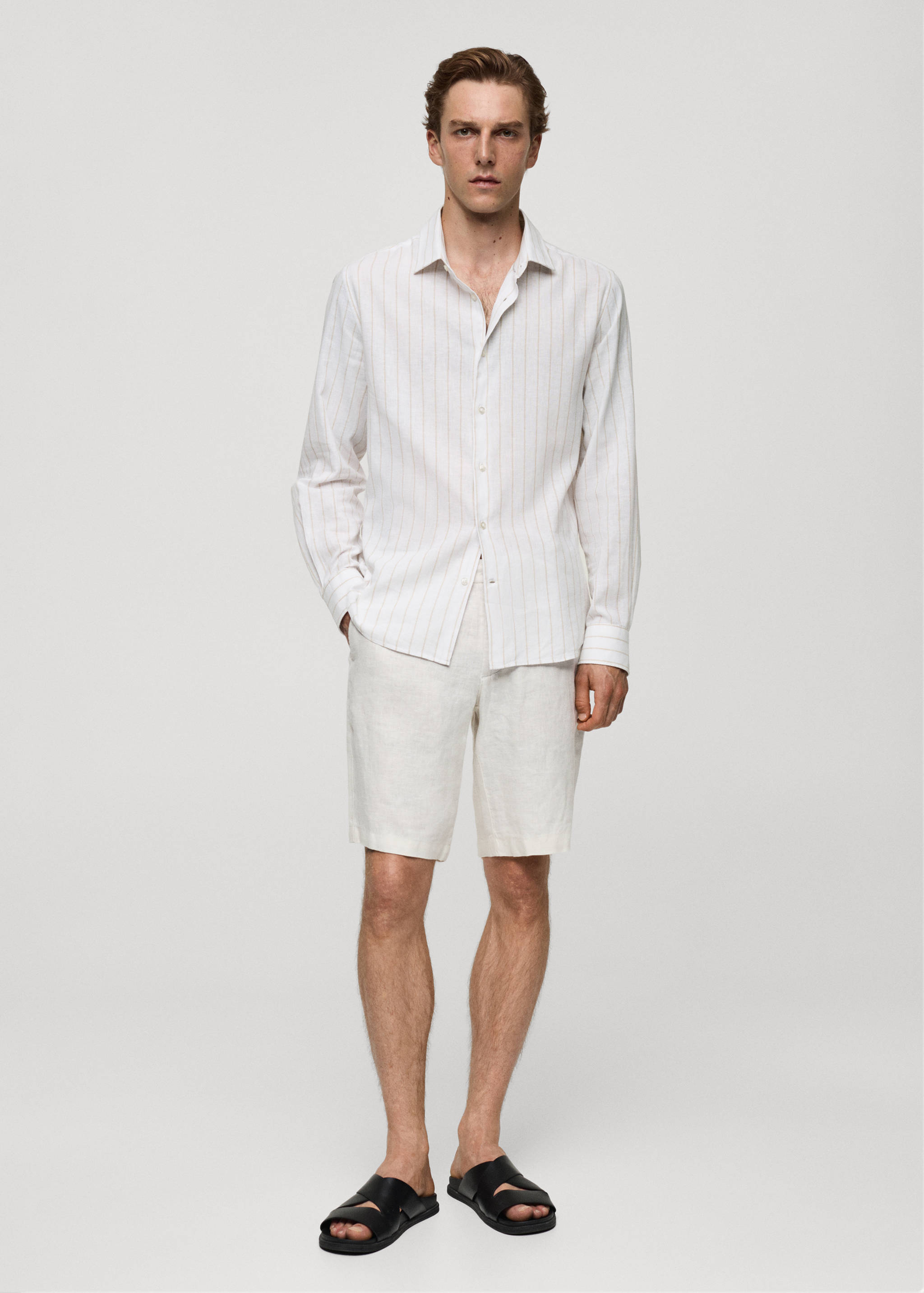 Regular-fit striped cotton-linen shirt - General plane