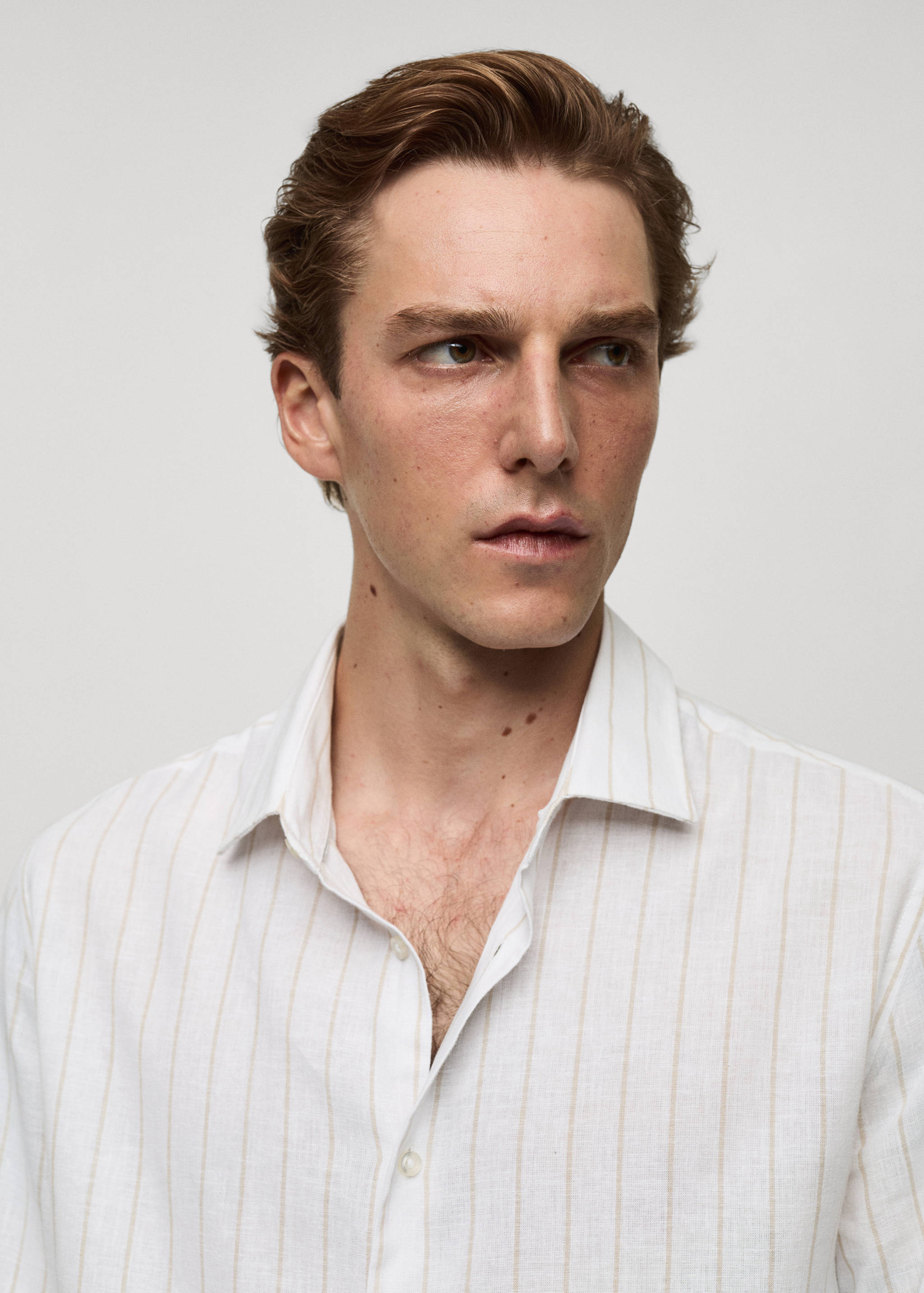 Regular-fit striped cotton-linen shirt - Details of the article 1