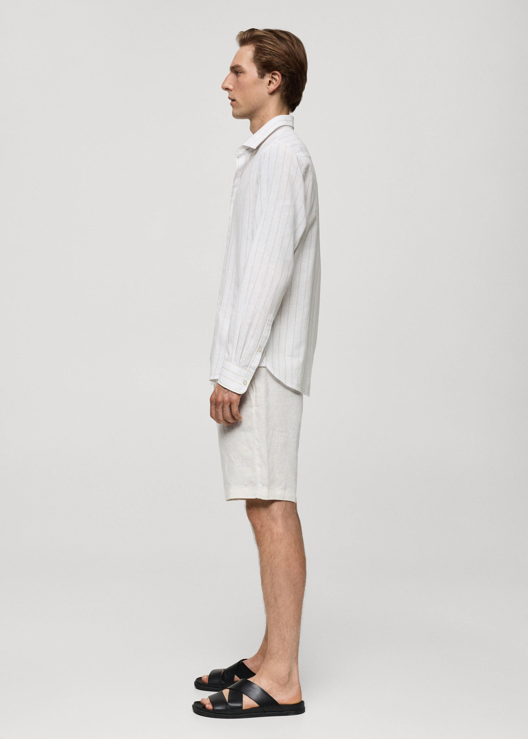 Regular-fit striped cotton-linen shirt - Details of the article 2