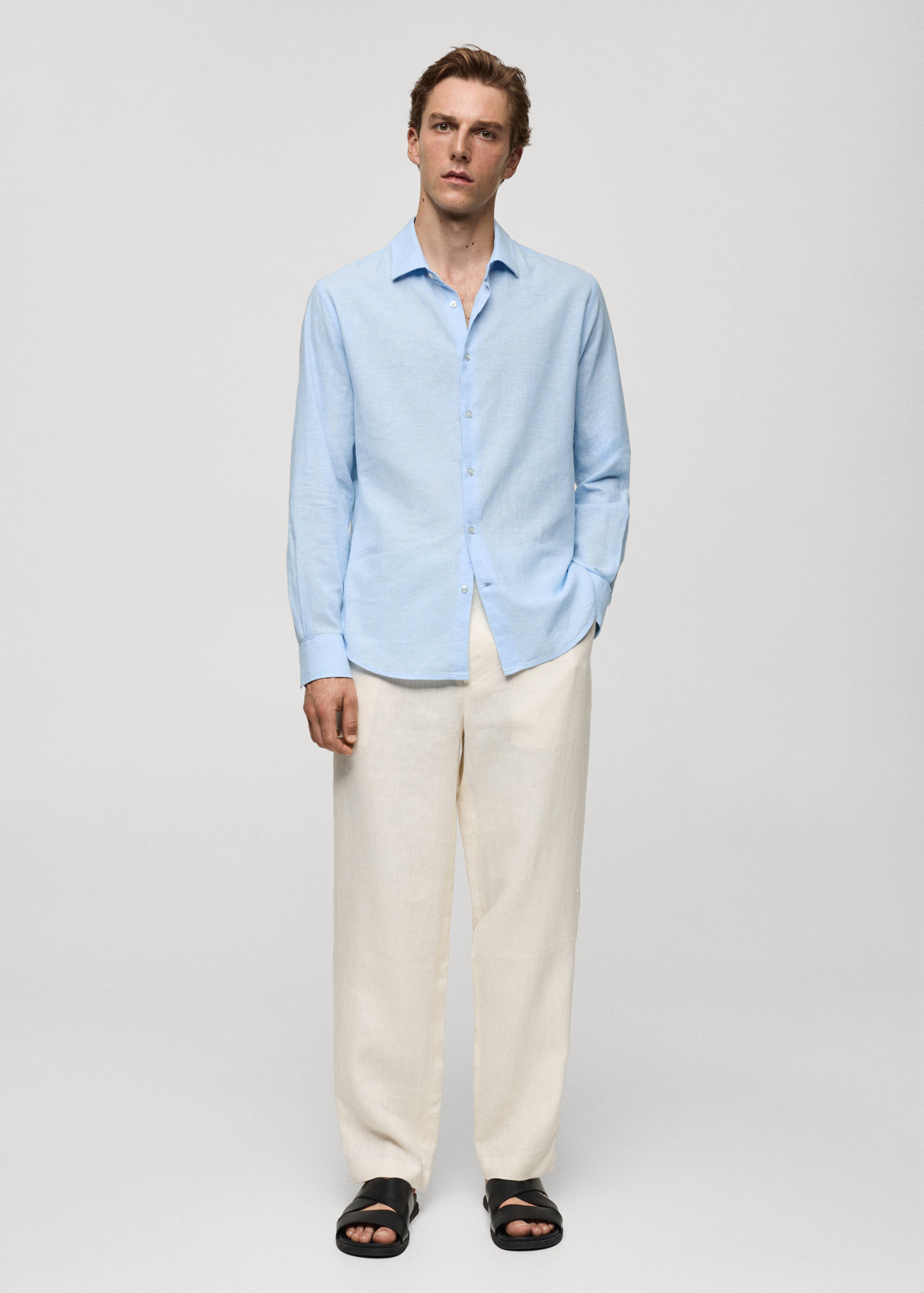 Regular-fit striped cotton-linen shirt - General plane