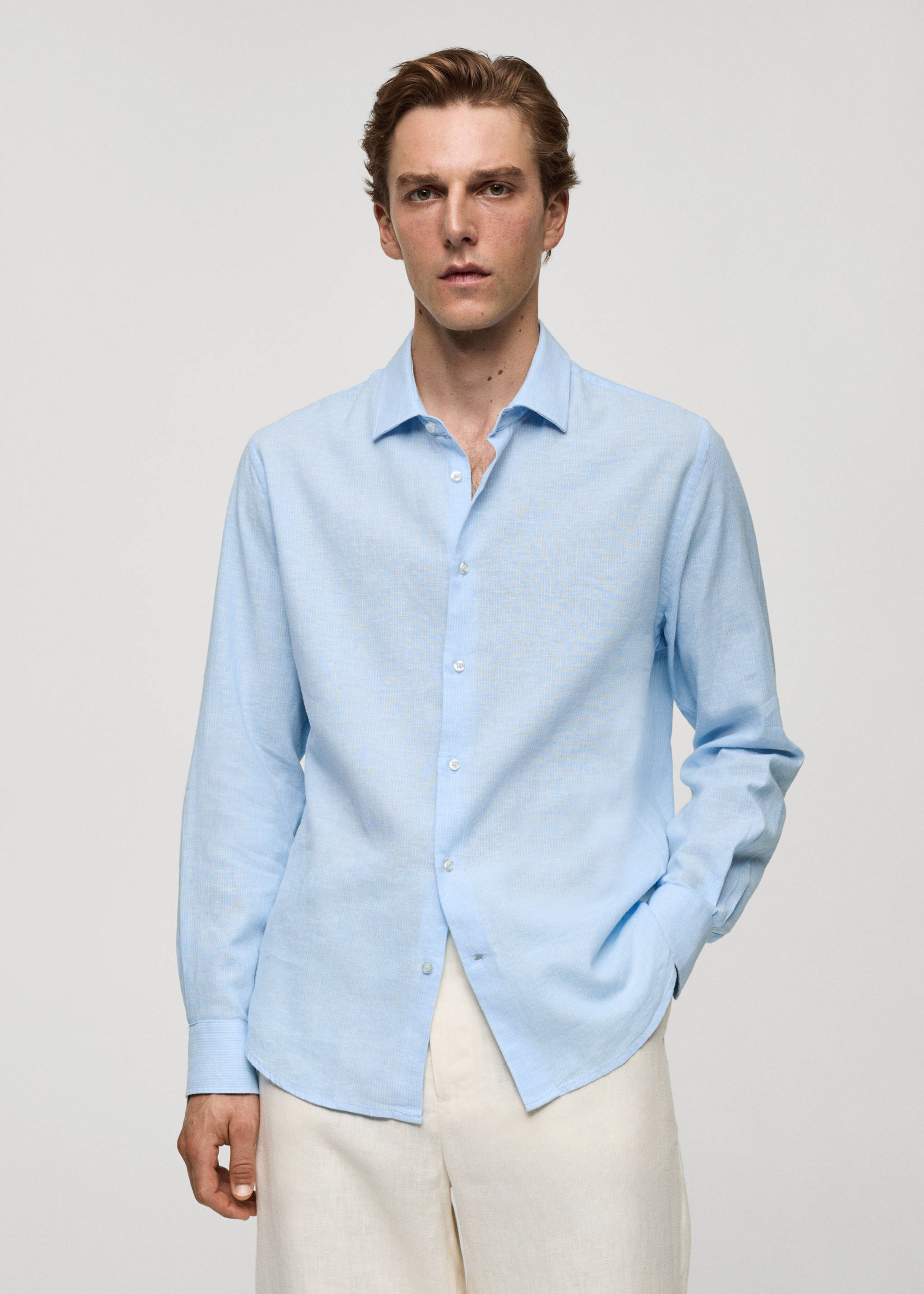 Regular-fit striped cotton-linen shirt - Medium plane