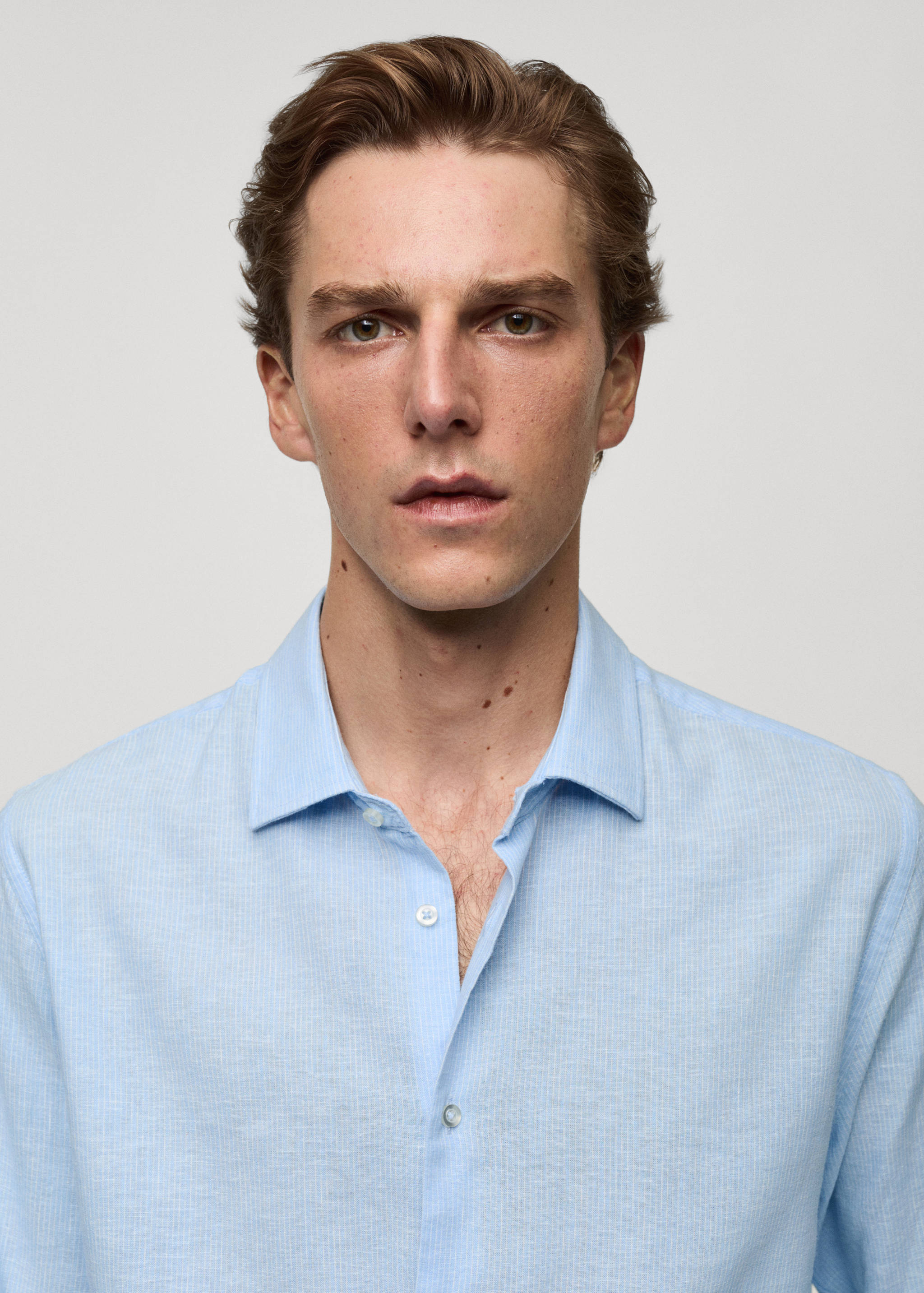 Regular-fit striped cotton-linen shirt - Details of the article 1
