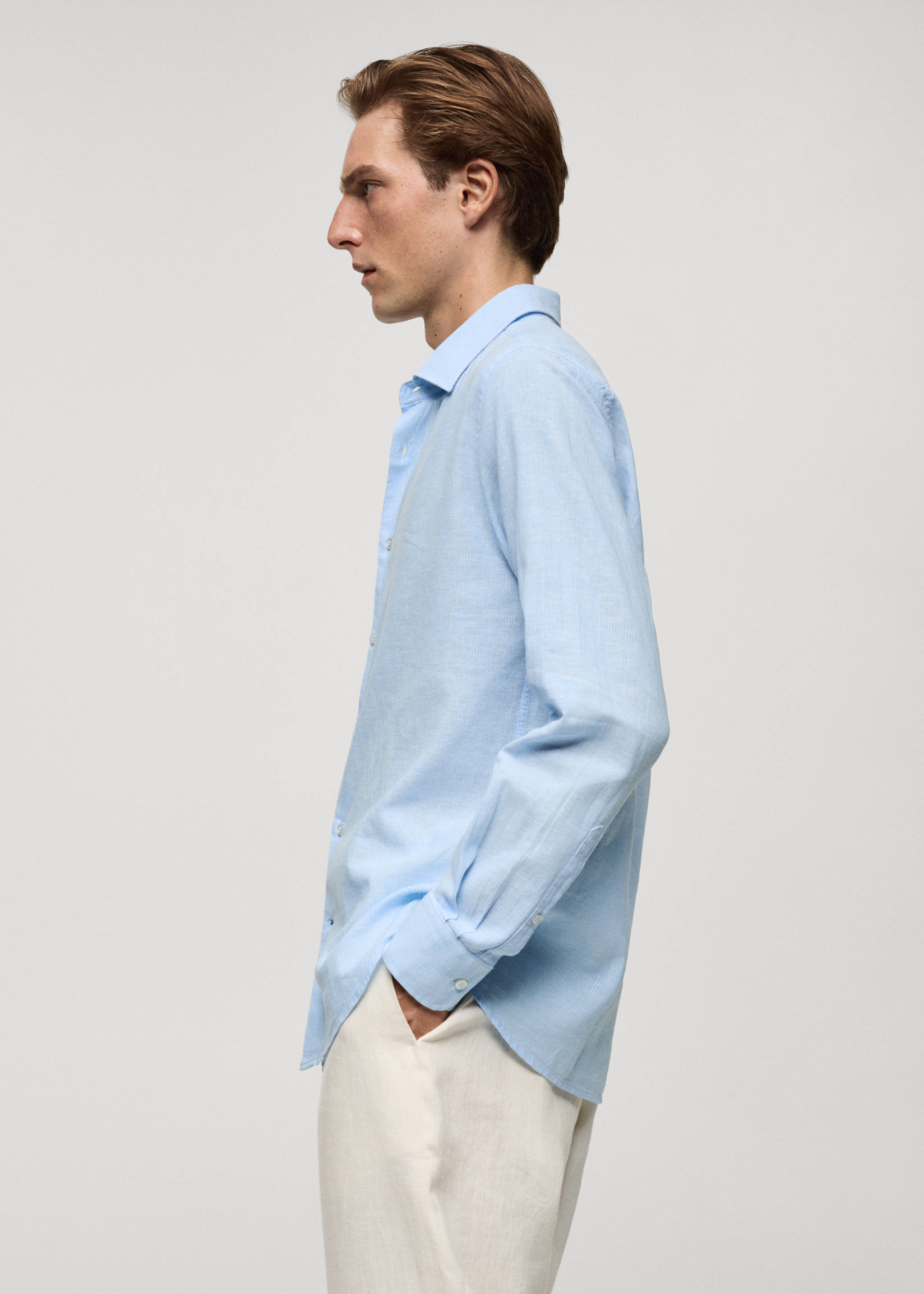 Regular-fit striped cotton-linen shirt - Details of the article 2