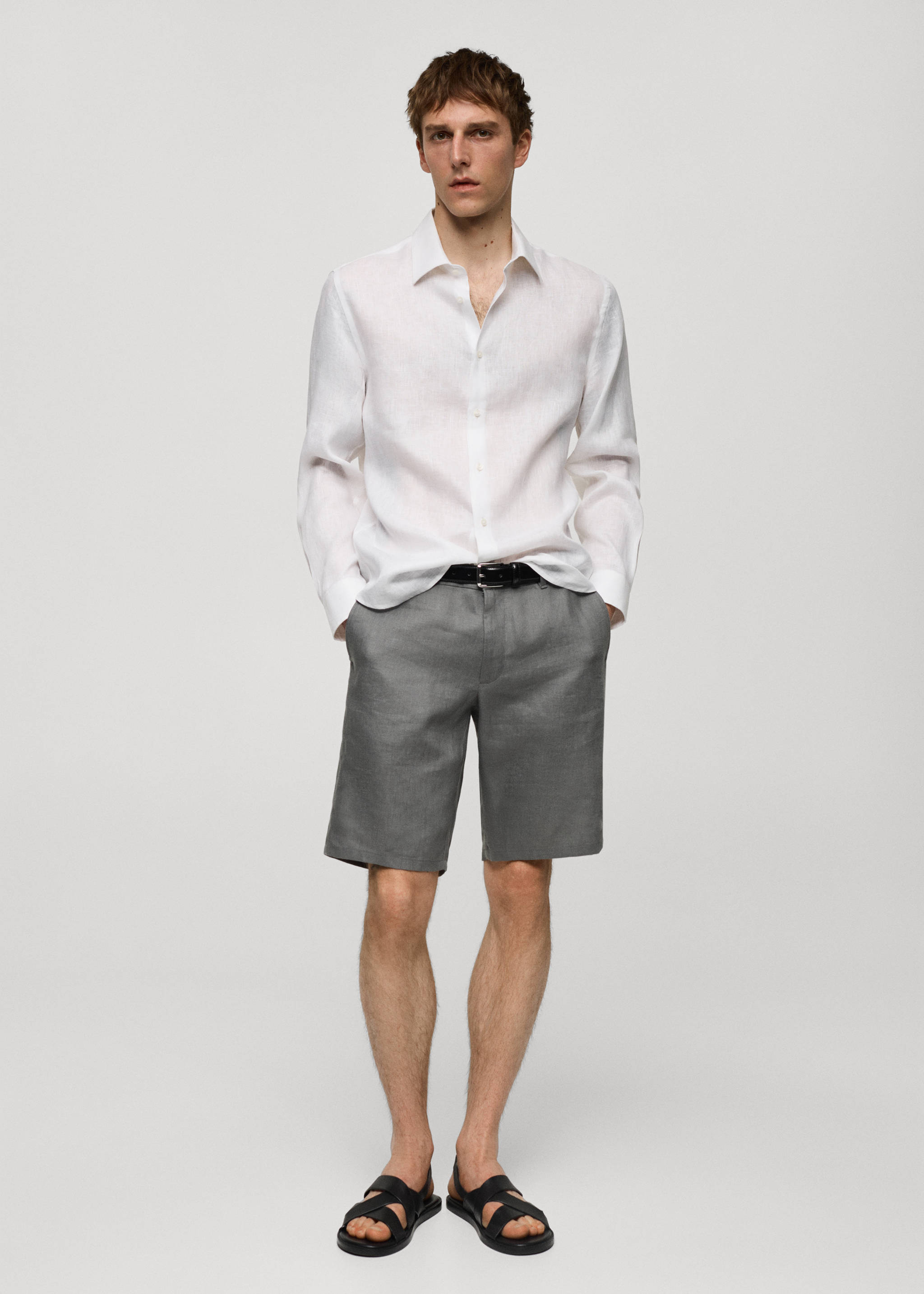 Regular-fit 100% linen shirt - General plane