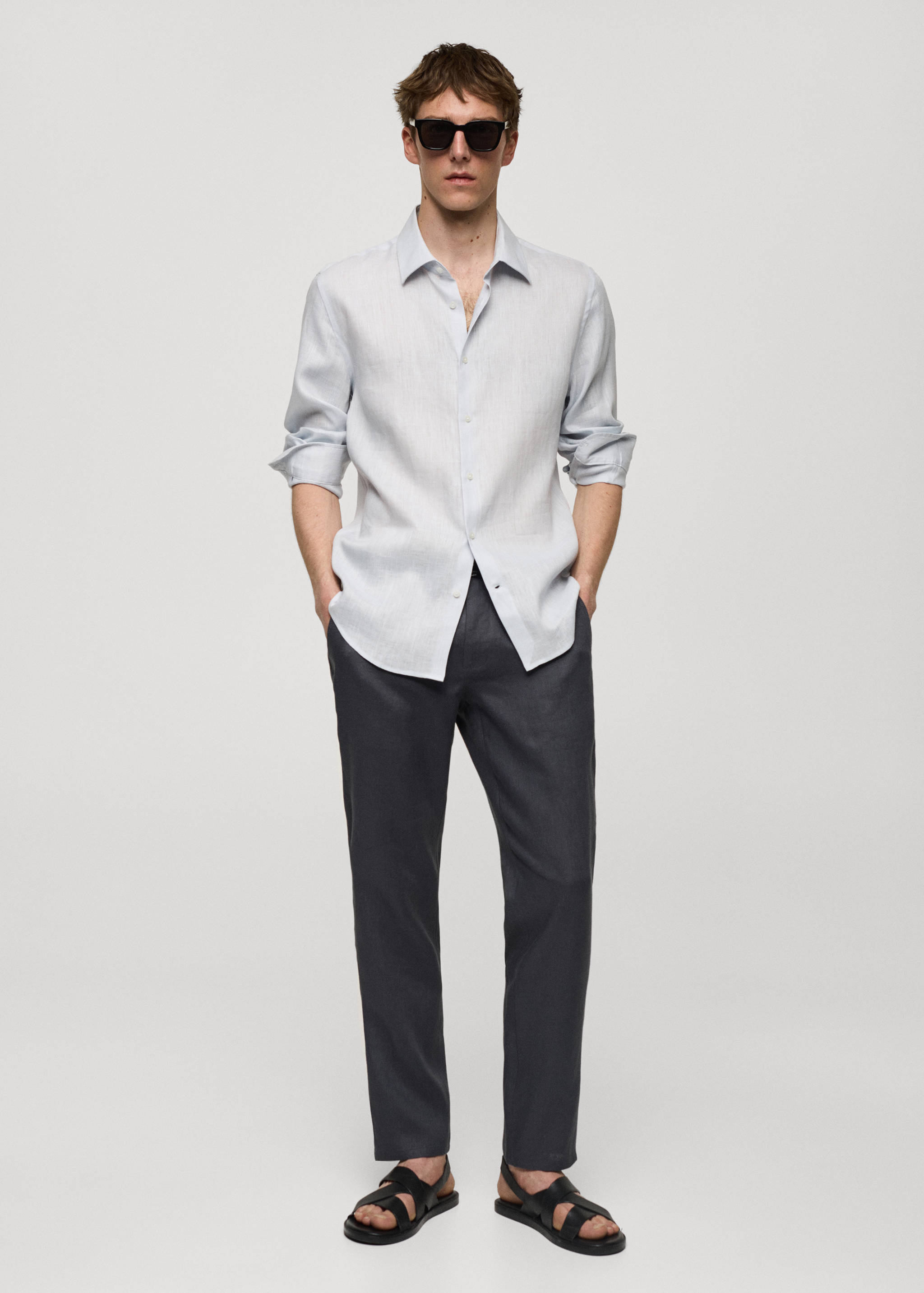 Regular-fit 100% linen shirt - General plane
