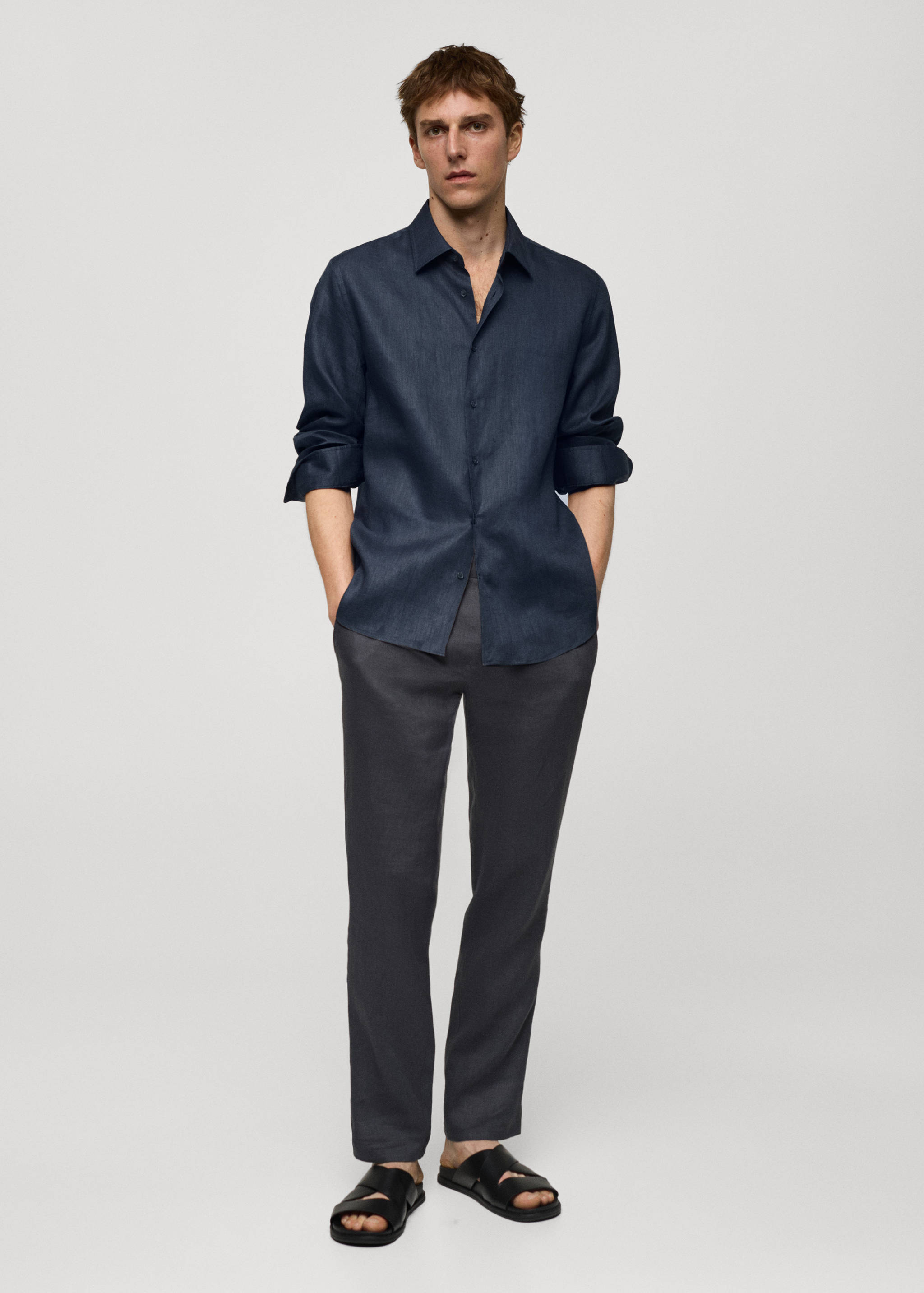 Regular-fit 100% linen shirt - General plane