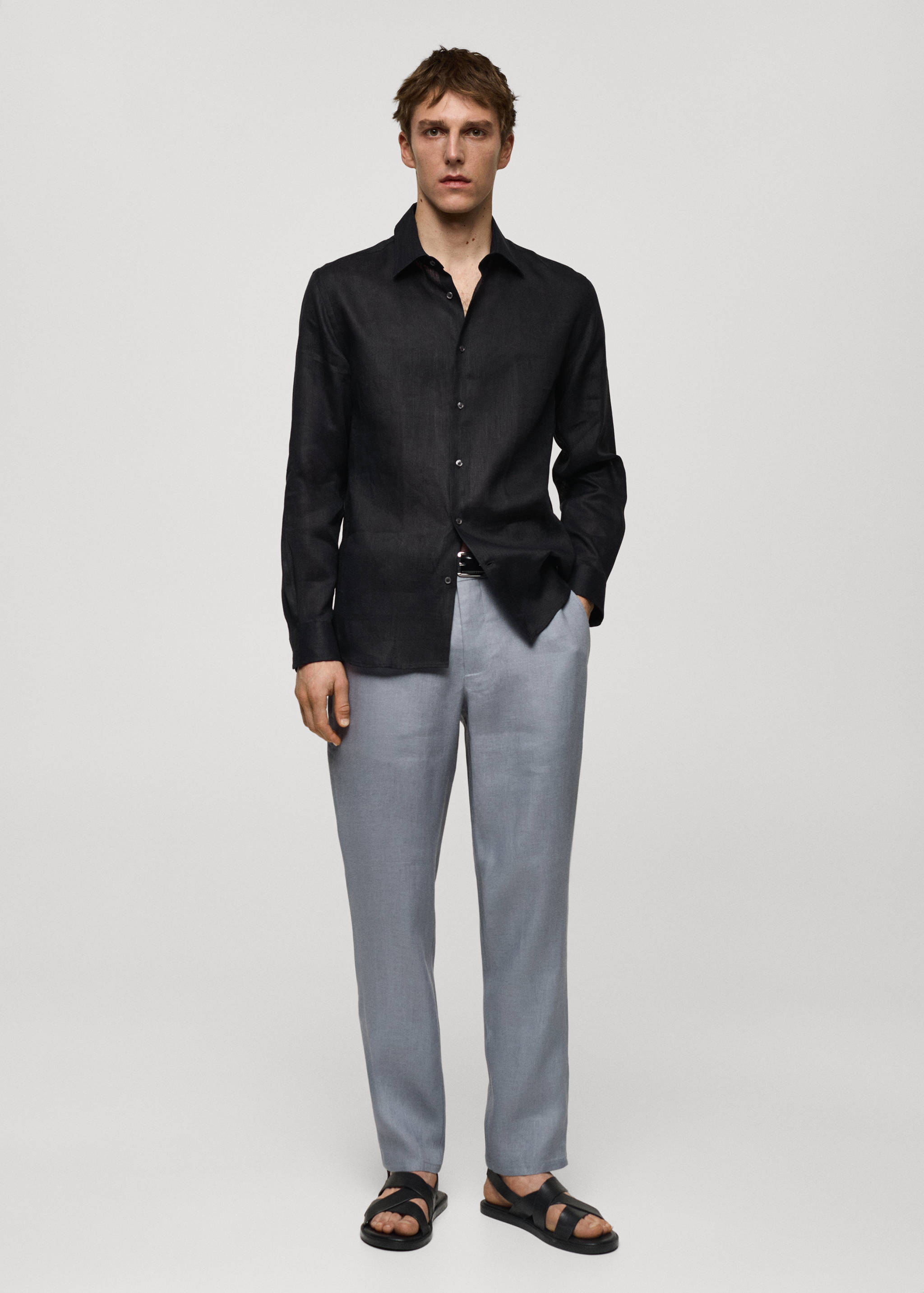 Regular-fit 100% linen shirt - General plane